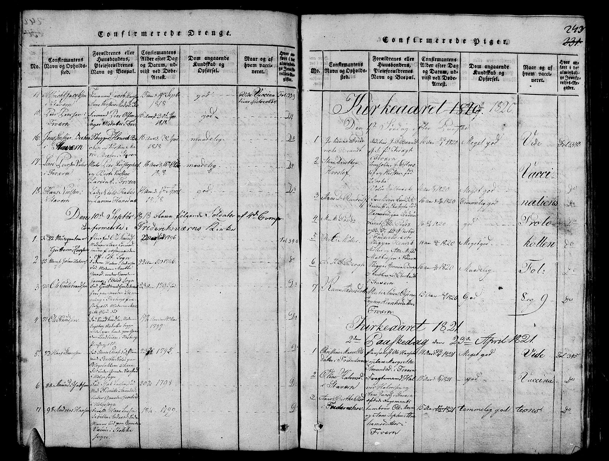 Stavern kirkebøker, AV/SAKO-A-318/G/Ga/L0001: Parish register (copy) no. 1, 1817-1841, p. 243