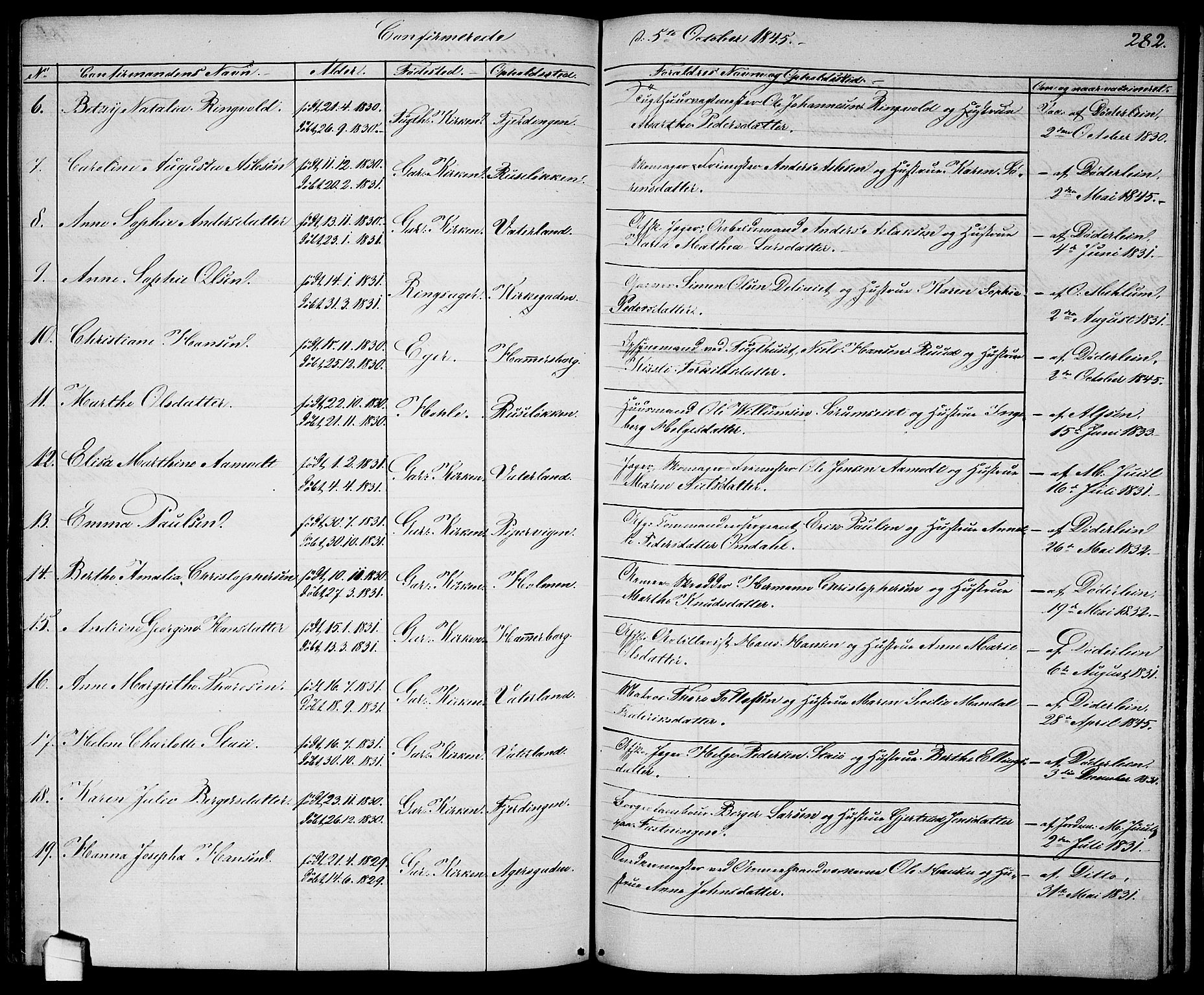 Garnisonsmenigheten Kirkebøker, SAO/A-10846/G/Ga/L0005: Parish register (copy) no. 5, 1841-1860, p. 282
