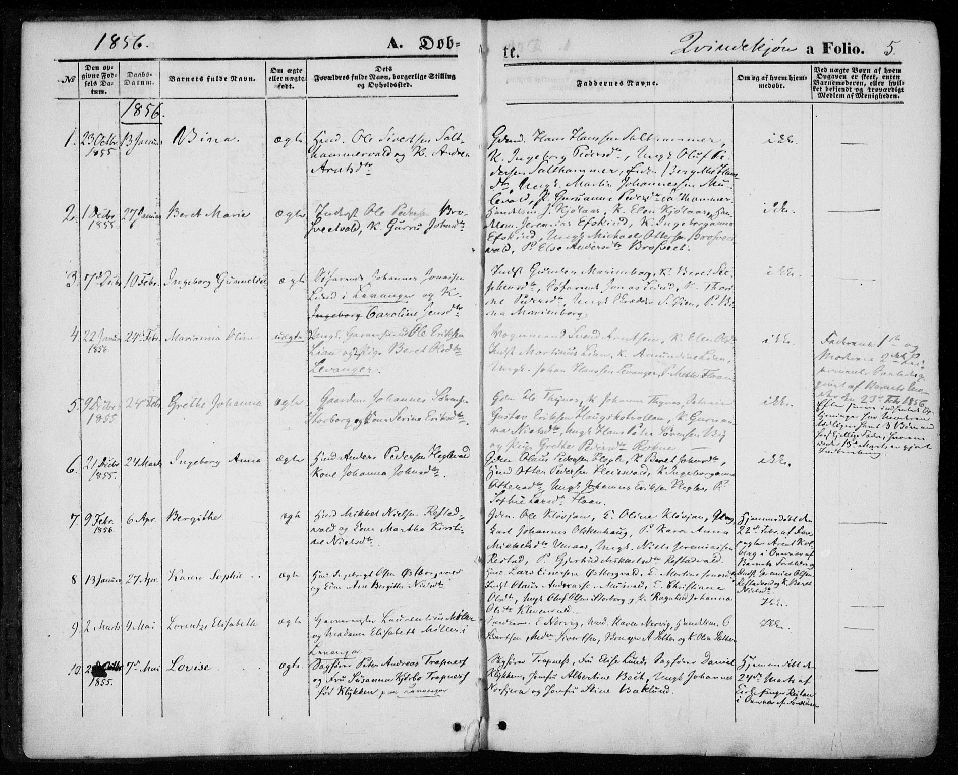 Ministerialprotokoller, klokkerbøker og fødselsregistre - Nord-Trøndelag, SAT/A-1458/720/L0184: Parish register (official) no. 720A02 /2, 1855-1863, p. 5