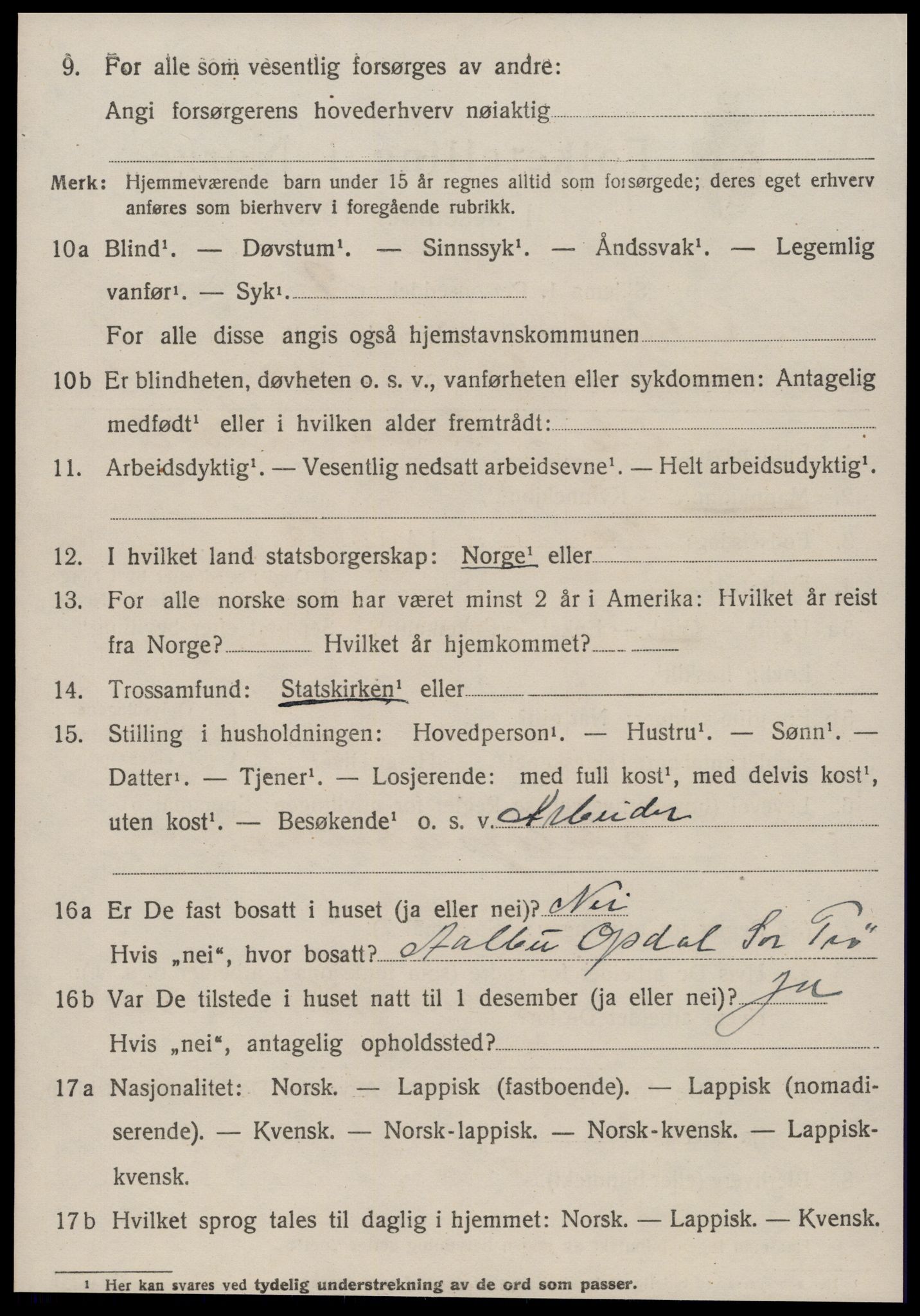 SAT, 1920 census for Oppdal, 1920, p. 9572