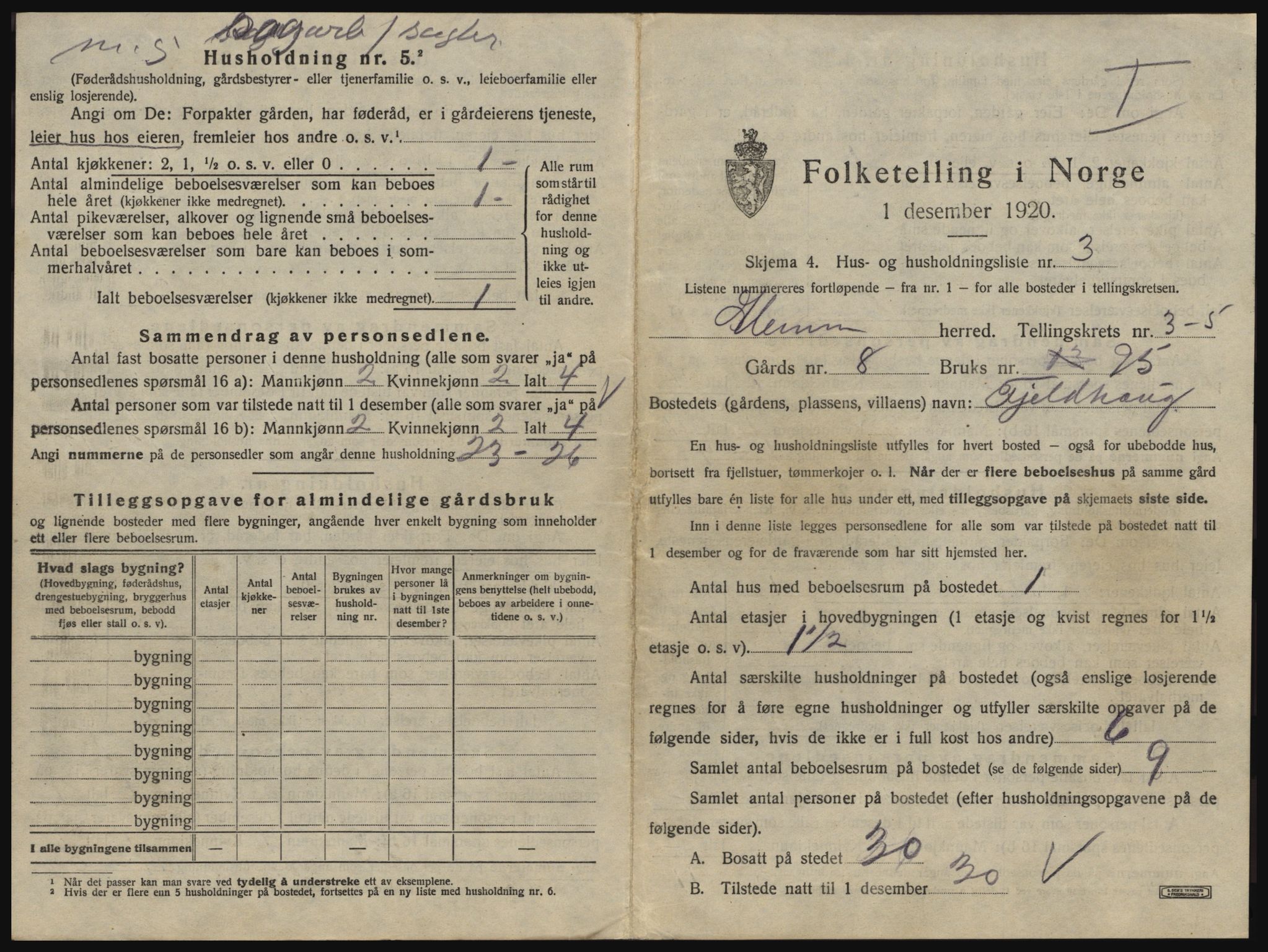 SAO, 1920 census for Glemmen, 1920, p. 909