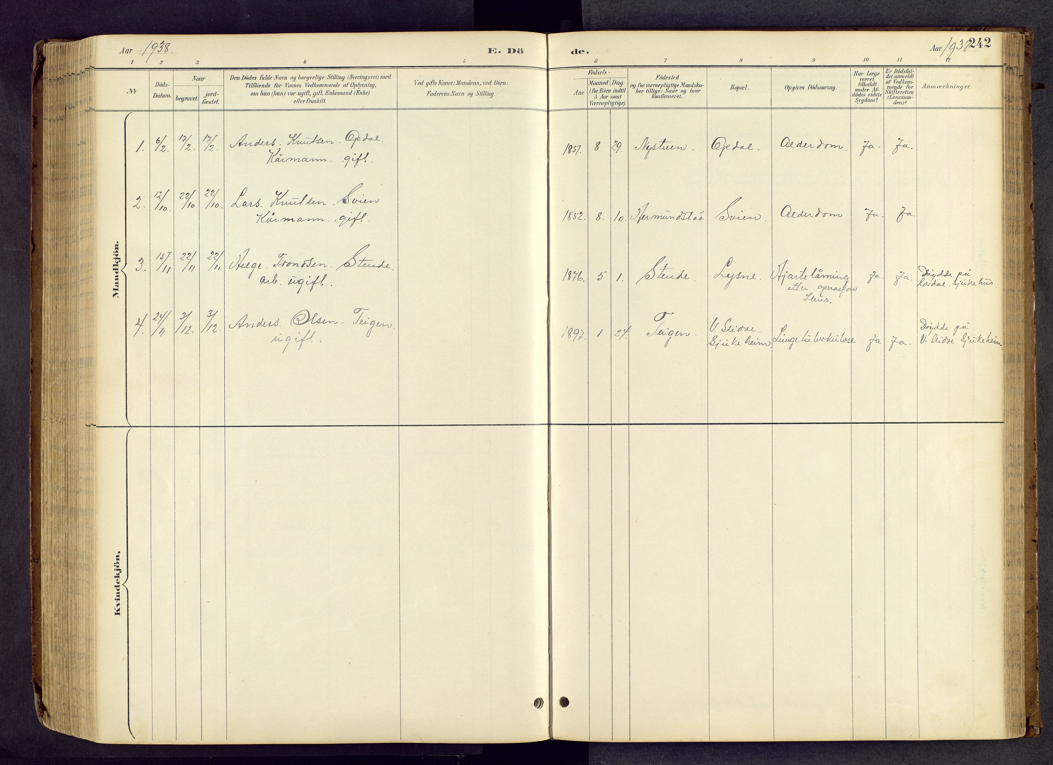 Vang prestekontor, Valdres, AV/SAH-PREST-140/H/Hb/L0005: Parish register (copy) no. 5, 1889-1945, p. 242