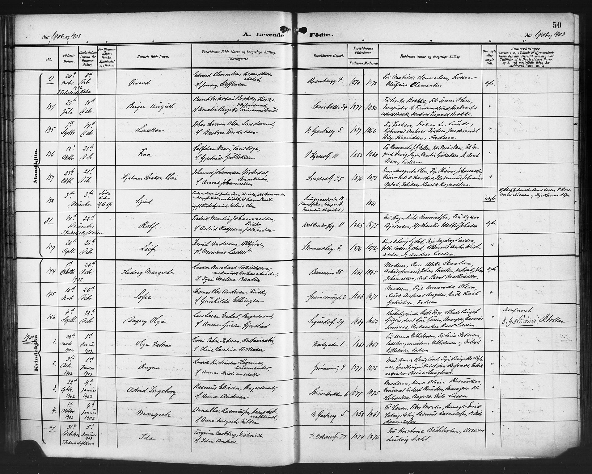 Domkirken sokneprestembete, SAB/A-74801/H/Hab/L0017: Parish register (copy) no. B 10, 1900-1915, p. 50