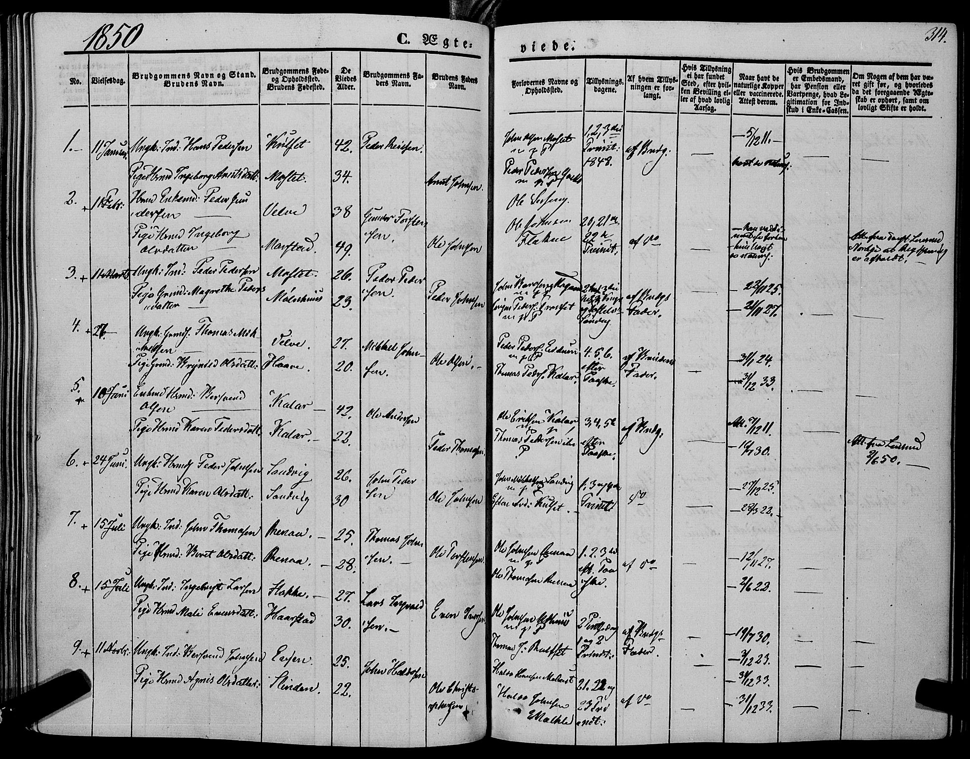 Ministerialprotokoller, klokkerbøker og fødselsregistre - Sør-Trøndelag, SAT/A-1456/695/L1145: Parish register (official) no. 695A06 /1, 1843-1859, p. 314