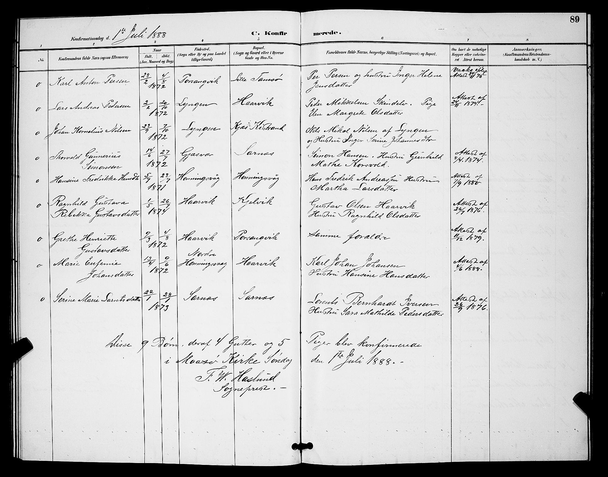 Måsøy sokneprestkontor, SATØ/S-1348/H/Hb/L0004klokker: Parish register (copy) no. 4, 1887-1889, p. 89