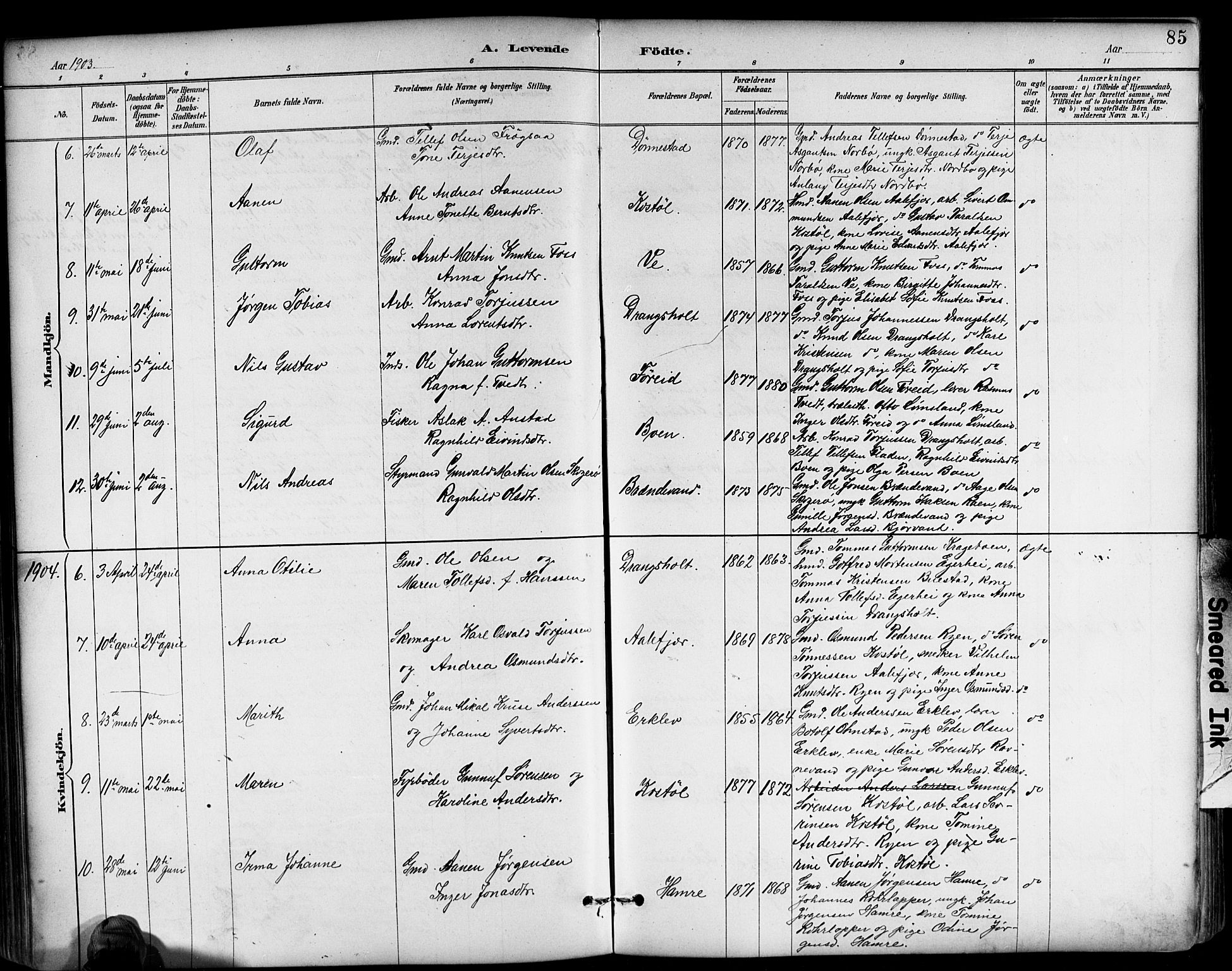 Tveit sokneprestkontor, AV/SAK-1111-0043/F/Fb/L0004: Parish register (copy) no. B 4, 1887-1914, p. 85