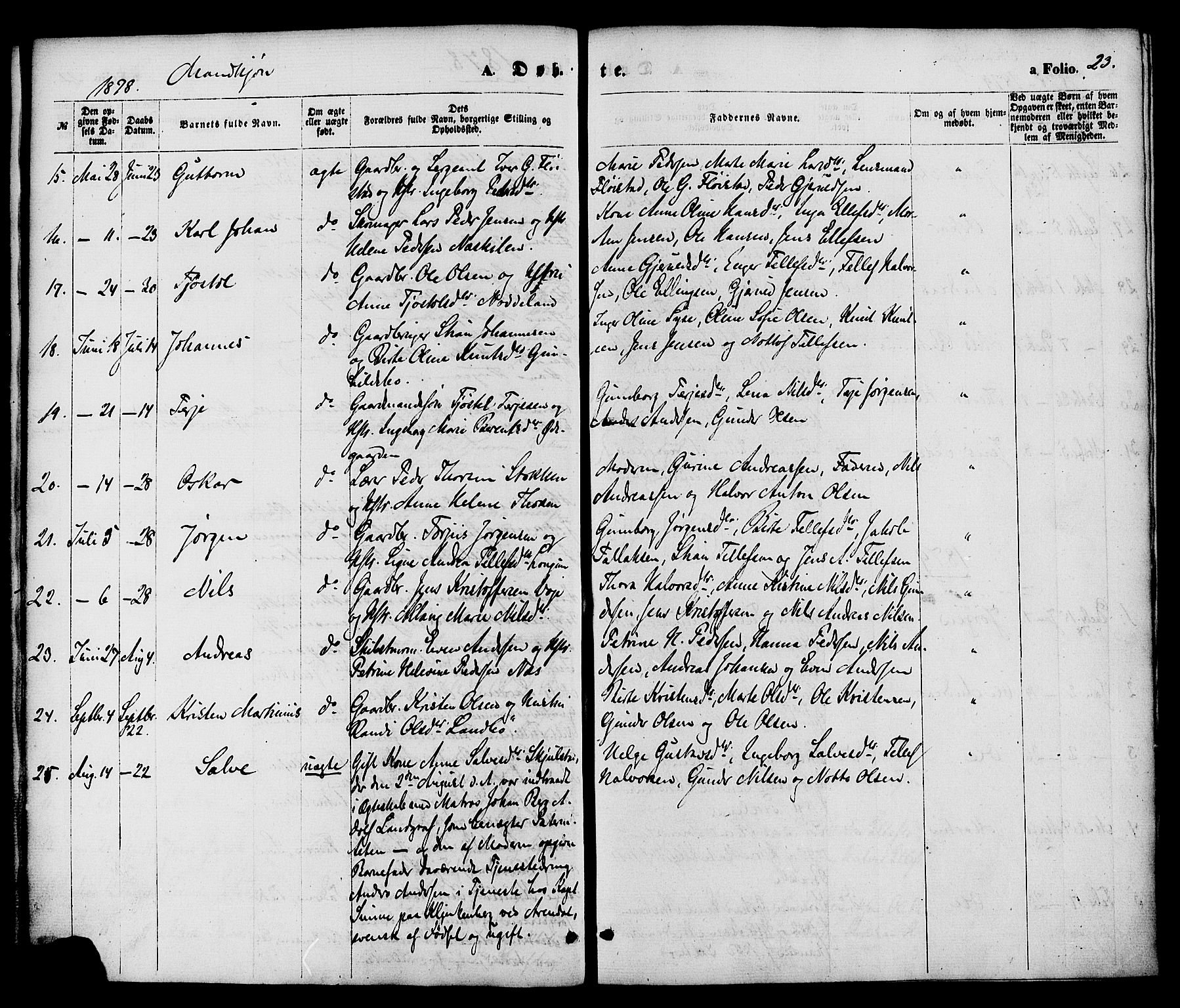 Austre Moland sokneprestkontor, SAK/1111-0001/F/Fa/Faa/L0009: Parish register (official) no. A 9, 1869-1879, p. 23