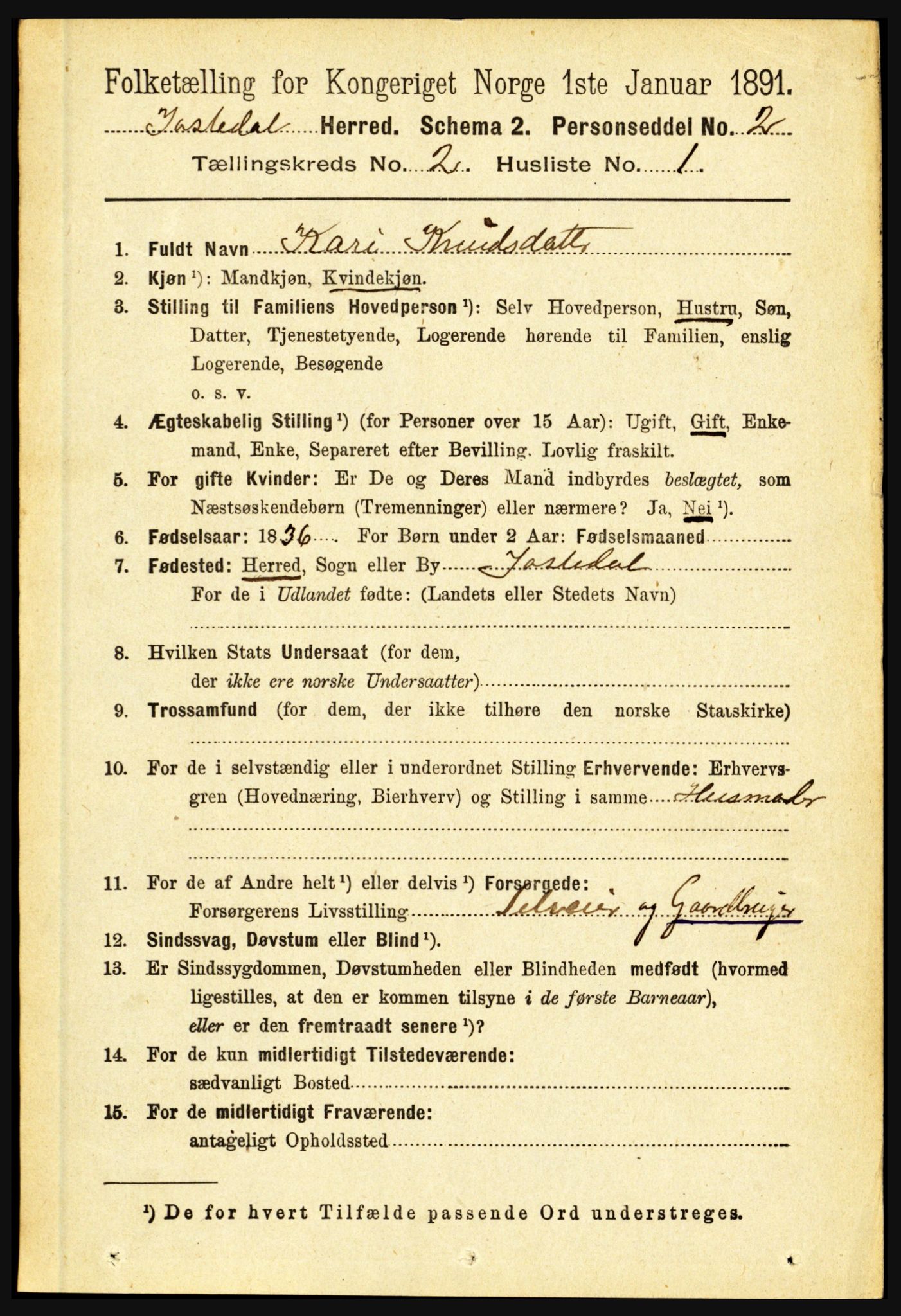 RA, 1891 census for 1427 Jostedal, 1891, p. 502