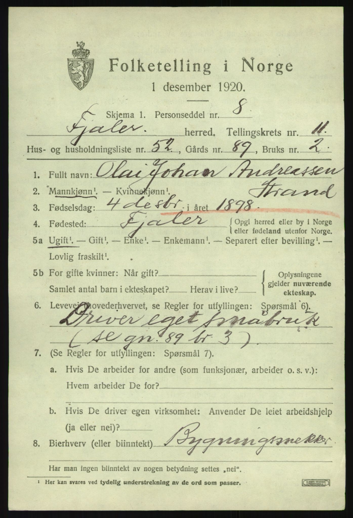 SAB, 1920 census for Fjaler, 1920, p. 6759