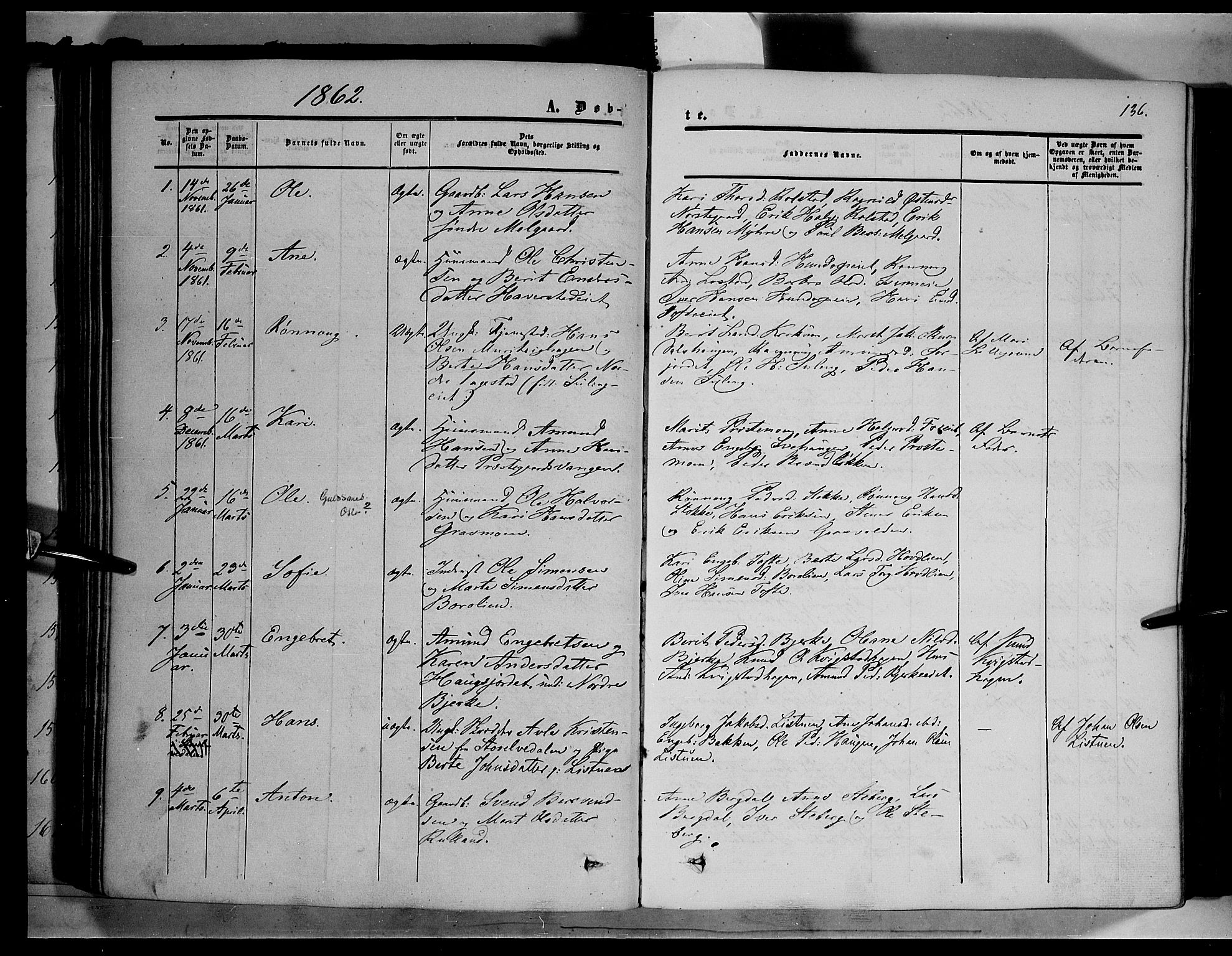 Sør-Fron prestekontor, AV/SAH-PREST-010/H/Ha/Haa/L0001: Parish register (official) no. 1, 1849-1863, p. 136