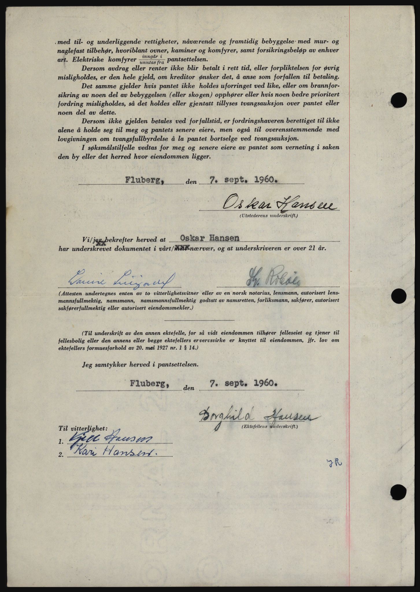 Hadeland og Land tingrett, SAH/TING-010/H/Hb/Hbc/L0043: Mortgage book no. B43, 1960-1960, Diary no: : 3439/1960