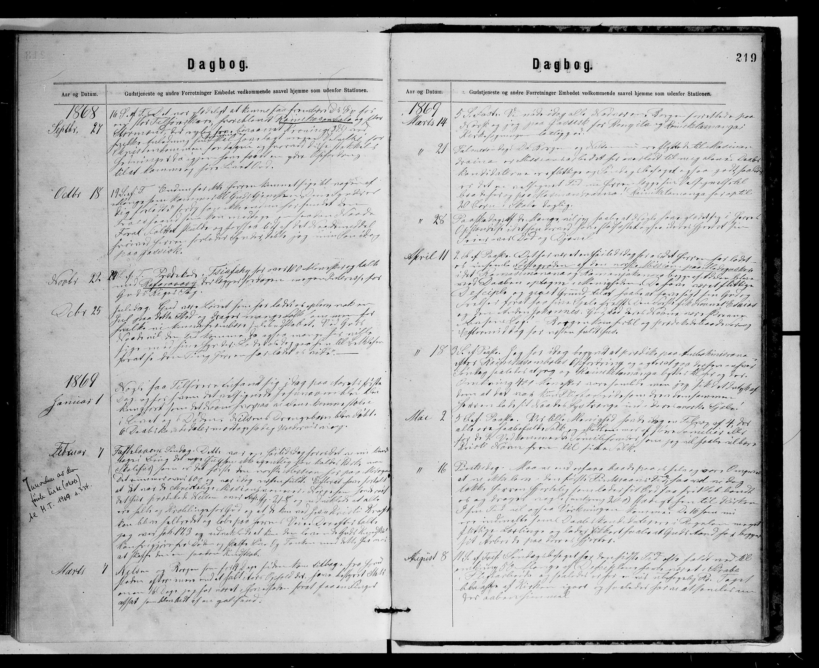 Archives FLM/NMS, Madagaskar, VID/MA-A-1163/D/Db/L0269: Parish register (official) no. 1, 1867-1884, p. 219