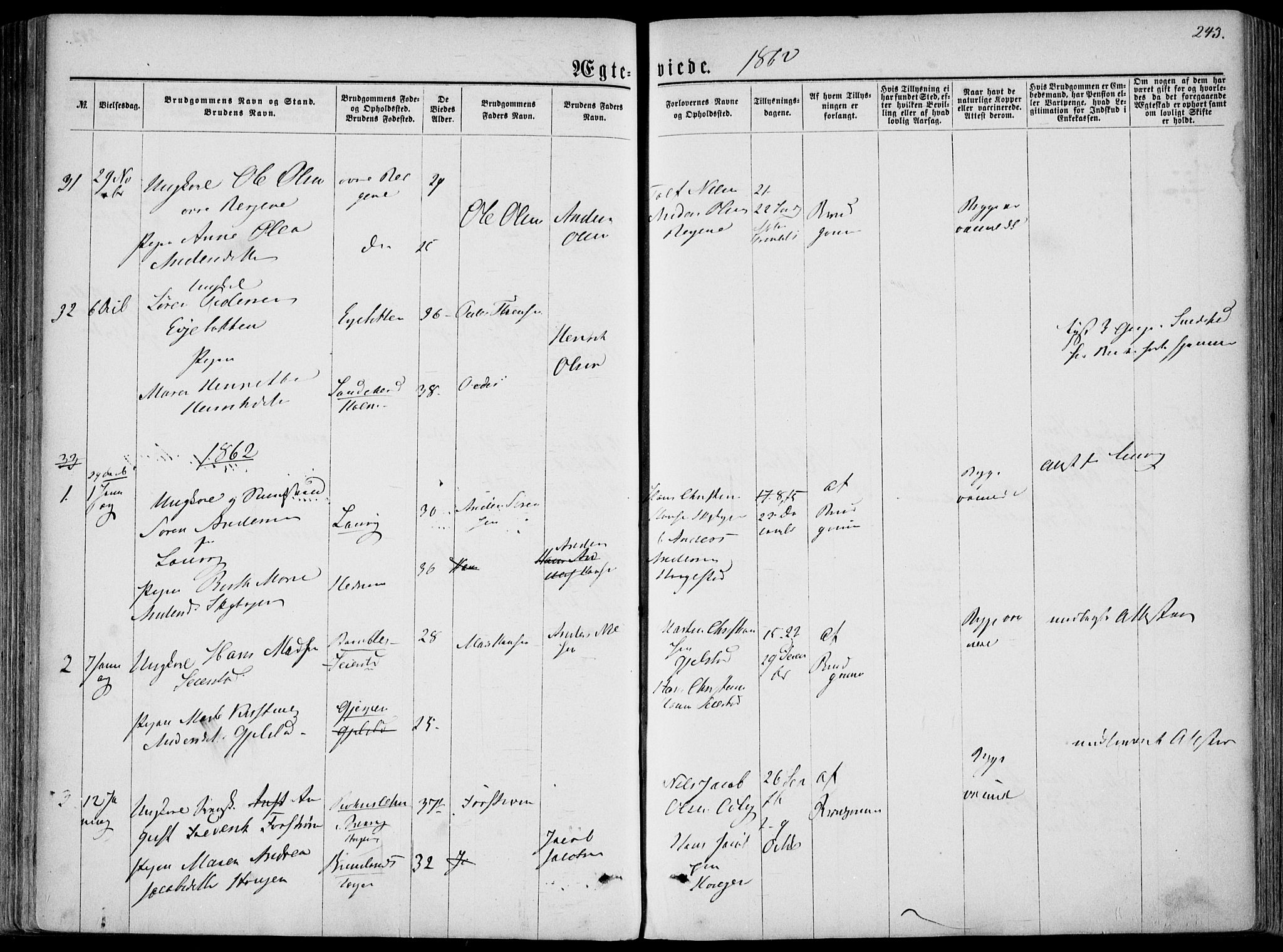 Hedrum kirkebøker, AV/SAKO-A-344/F/Fa/L0007: Parish register (official) no. I 7, 1857-1868, p. 243