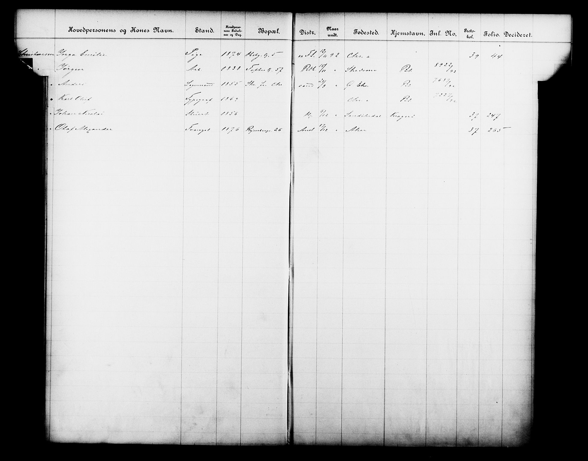 Fattigvesenet, OBA/A-20045/Fb/L0012: Hjemstavnsregister, 1892, p. 29