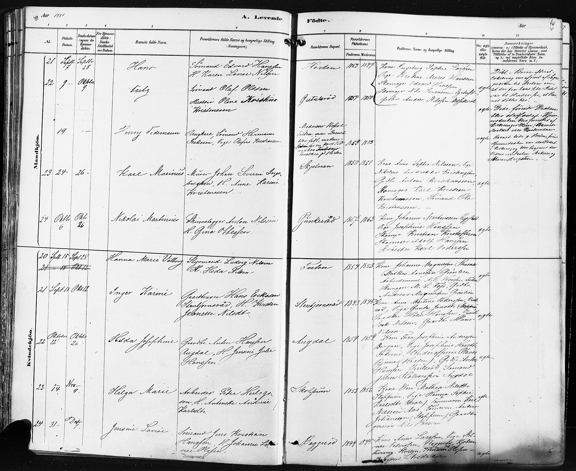 Borre kirkebøker, AV/SAKO-A-338/F/Fa/L0009: Parish register (official) no. I 9, 1878-1896, p. 40