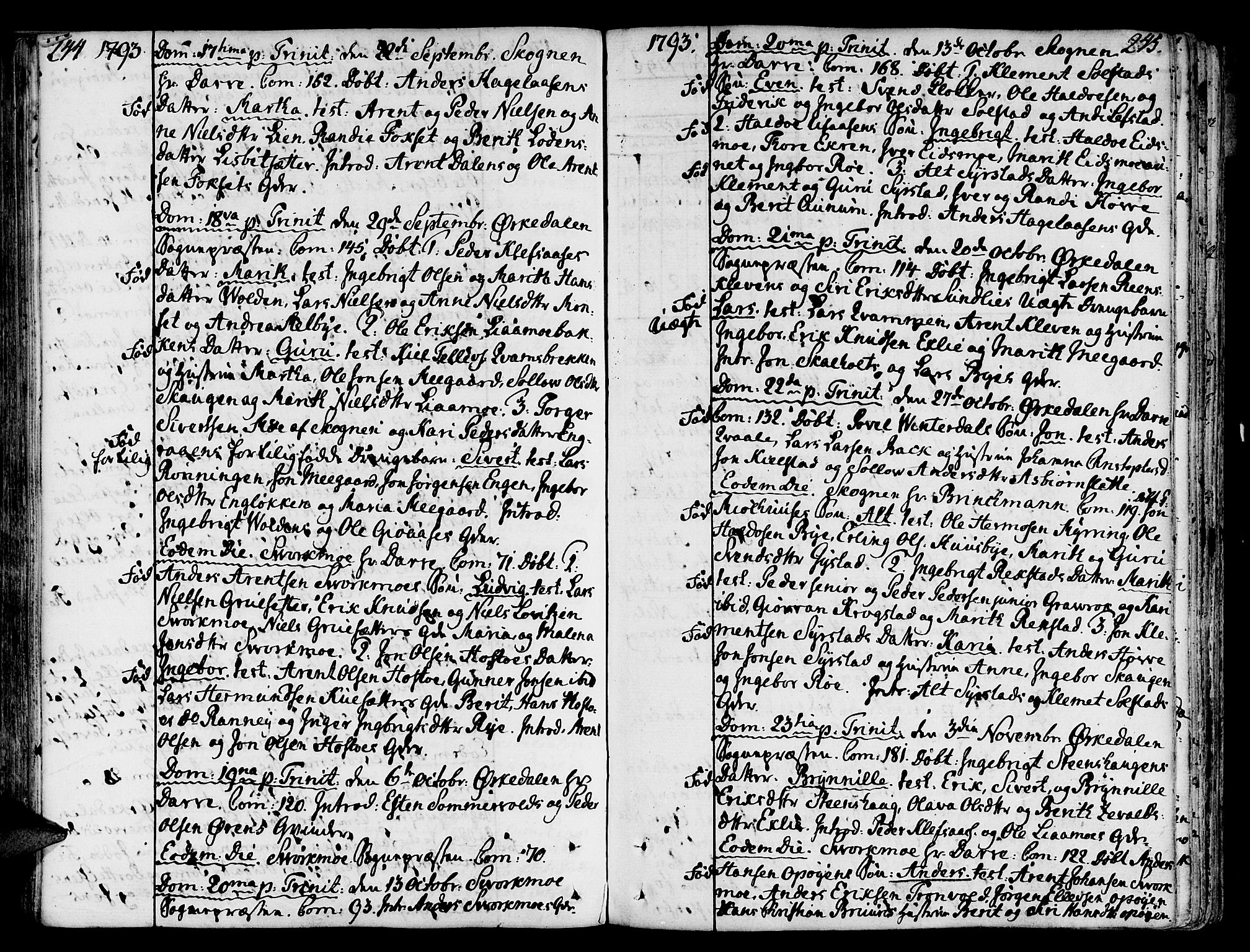 Ministerialprotokoller, klokkerbøker og fødselsregistre - Sør-Trøndelag, SAT/A-1456/668/L0802: Parish register (official) no. 668A02, 1776-1799, p. 244-245