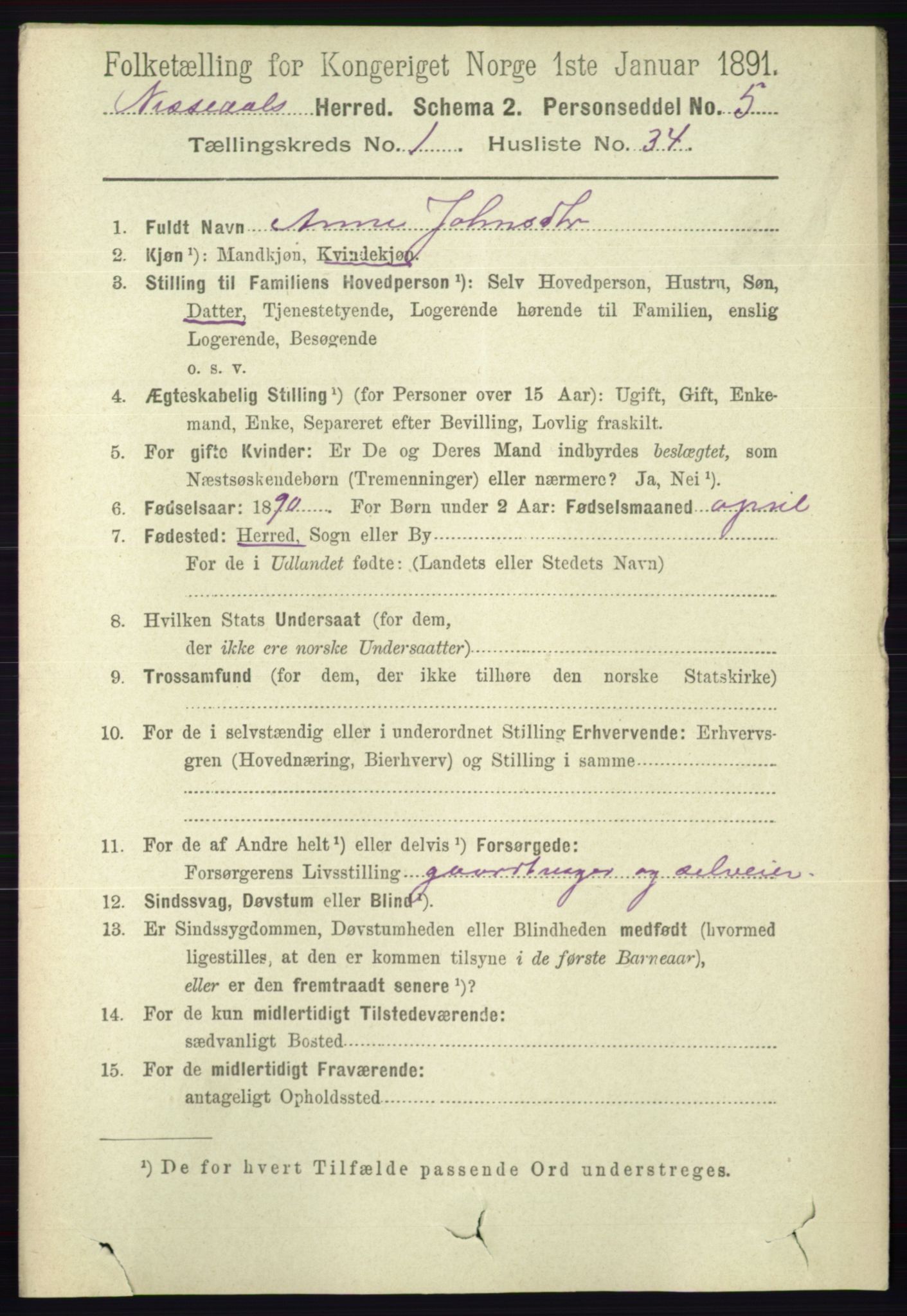 RA, 1891 census for 0830 Nissedal, 1891, p. 269