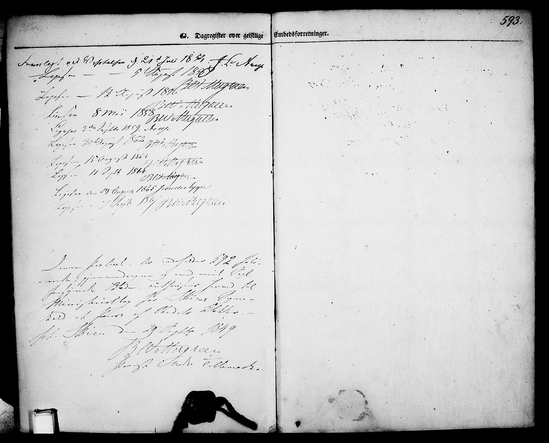 Skien kirkebøker, SAKO/A-302/G/Ga/L0004: Parish register (copy) no. 4, 1843-1867, p. 593