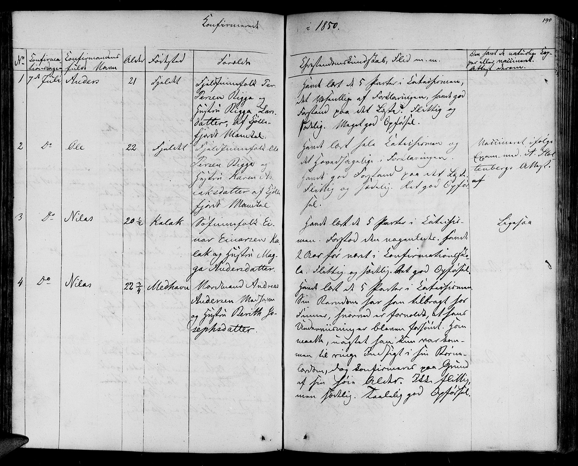 Lebesby sokneprestkontor, SATØ/S-1353/H/Ha/L0003kirke: Parish register (official) no. 3, 1833-1852, p. 190