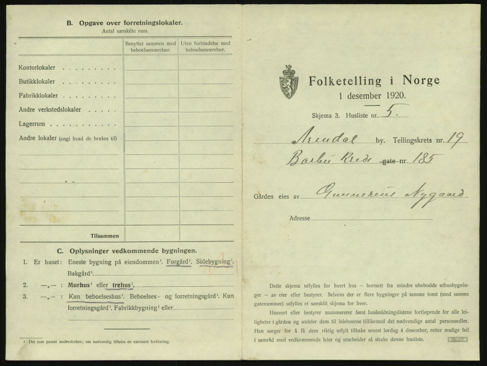SAK, 1920 census for Arendal, 1920, p. 2922