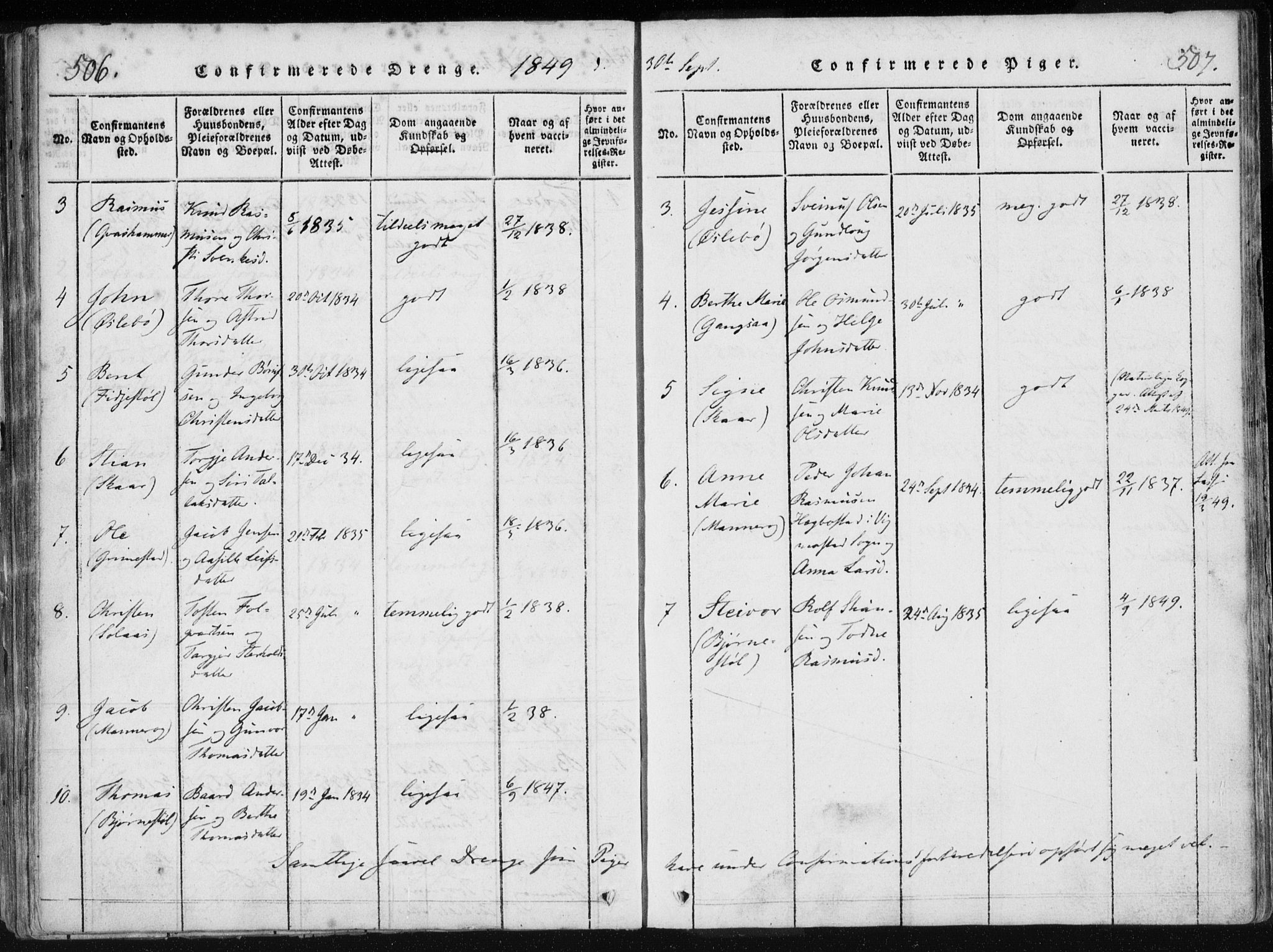 Holum sokneprestkontor, AV/SAK-1111-0022/F/Fa/Fac/L0002: Parish register (official) no. A 2, 1821-1859, p. 506-507