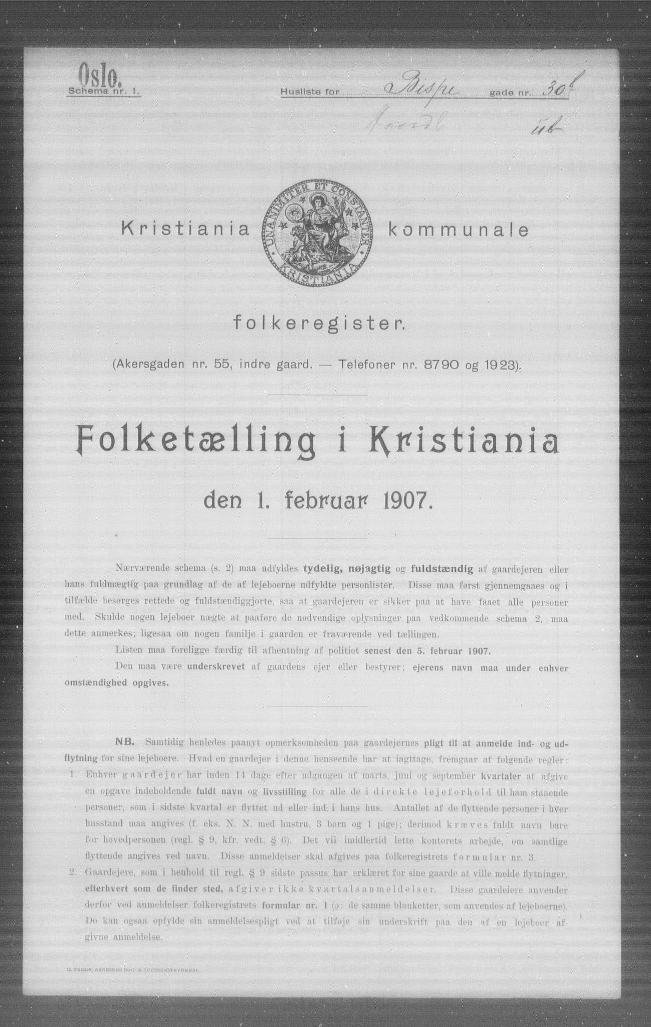 OBA, Municipal Census 1907 for Kristiania, 1907, p. 2801