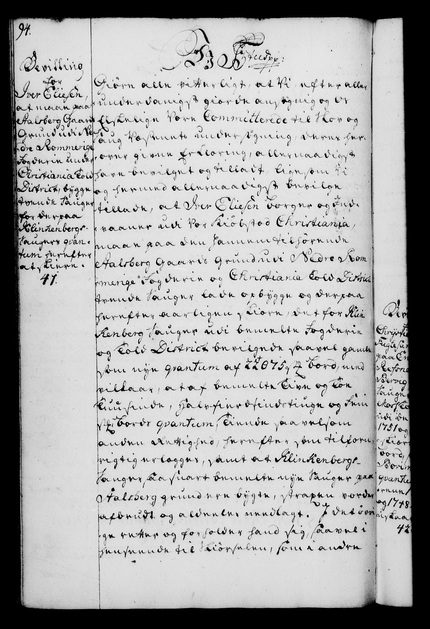 Rentekammeret, Kammerkanselliet, RA/EA-3111/G/Gg/Gga/L0006: Norsk ekspedisjonsprotokoll med register (merket RK 53.6), 1749-1759, p. 94