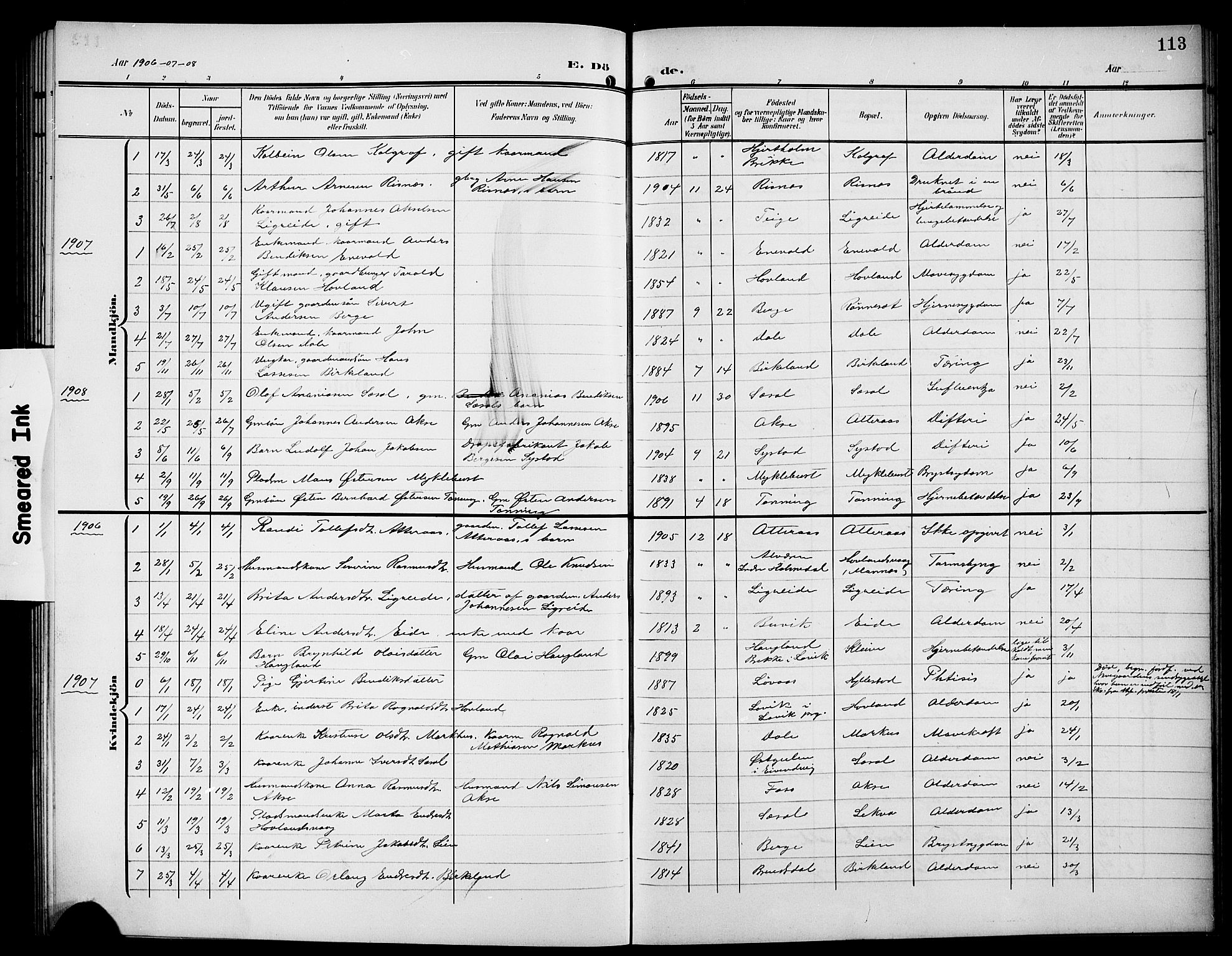 Hyllestad sokneprestembete, SAB/A-80401: Parish register (copy) no. A 3, 1906-1925, p. 113
