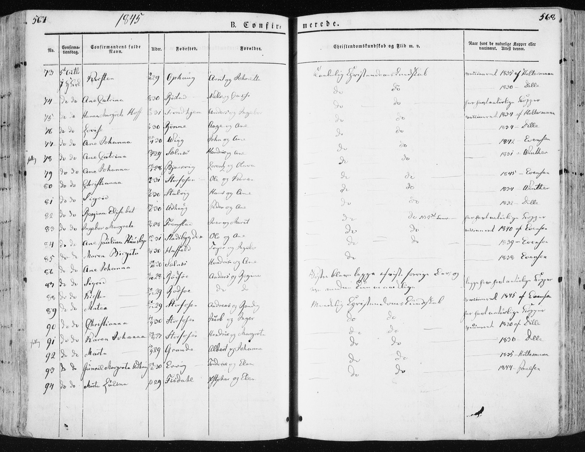 Ministerialprotokoller, klokkerbøker og fødselsregistre - Sør-Trøndelag, SAT/A-1456/659/L0736: Parish register (official) no. 659A06, 1842-1856, p. 567-568