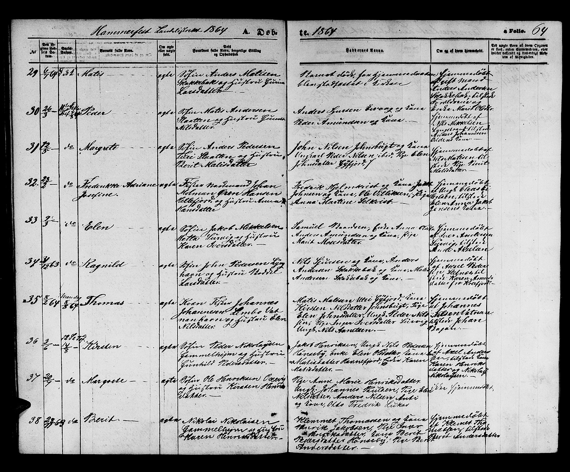 Hammerfest sokneprestkontor, AV/SATØ-S-1347/H/Hb/L0003.klokk: Parish register (copy) no. 3 /2, 1863-1868, p. 64