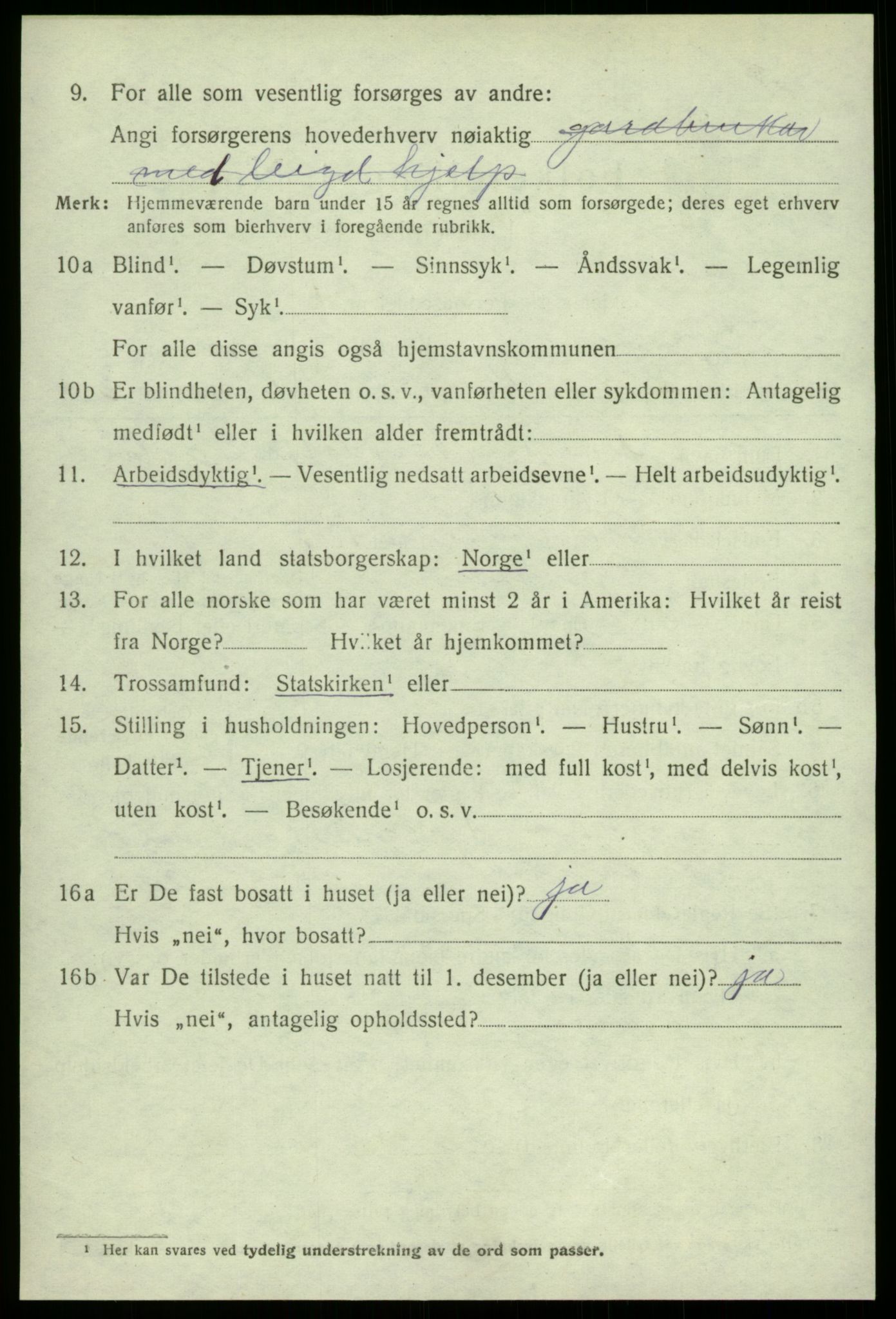 SAB, 1920 census for Granvin, 1920, p. 2497