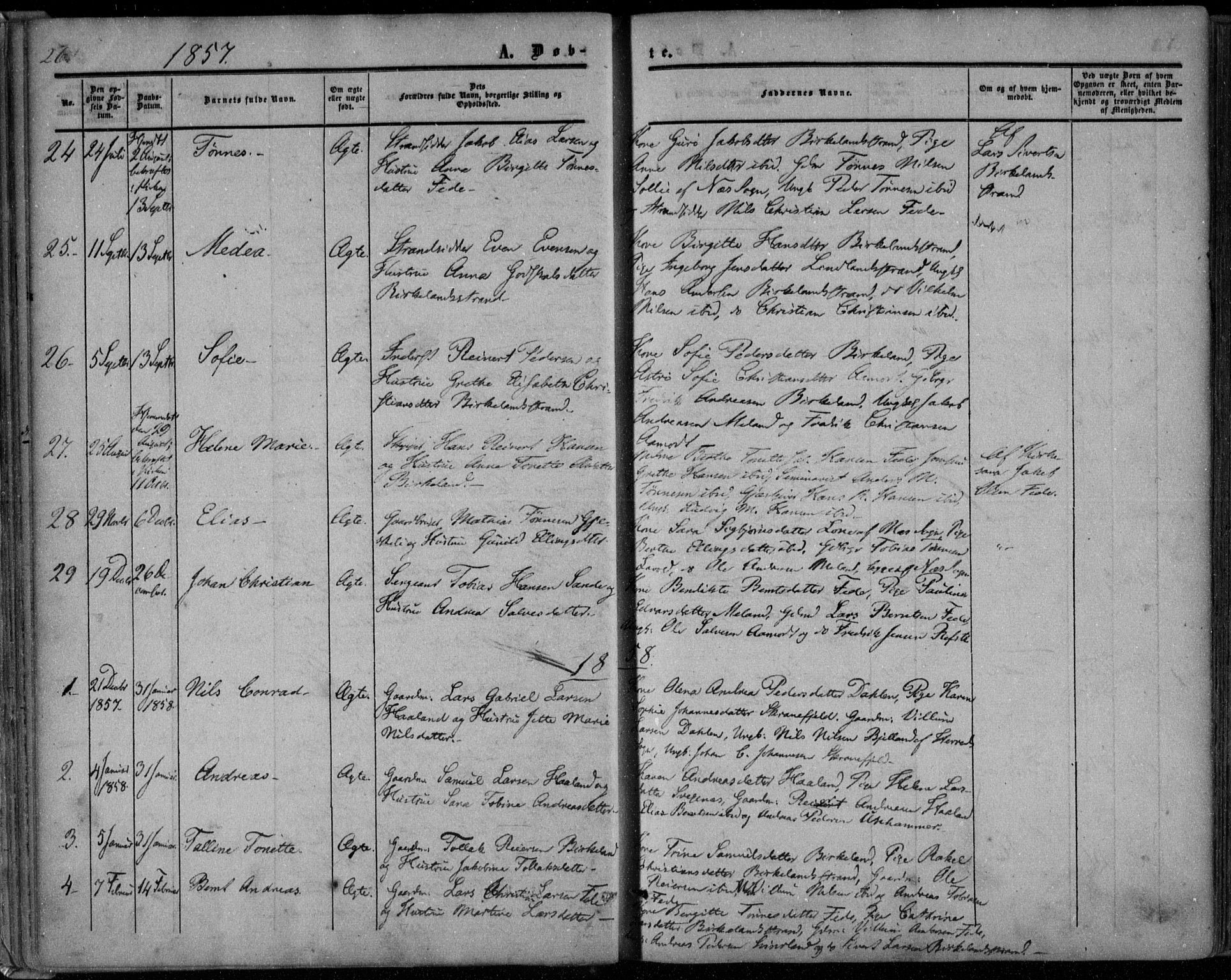 Kvinesdal sokneprestkontor, SAK/1111-0026/F/Fa/Faa/L0002: Parish register (official) no. A 2, 1850-1876, p. 26