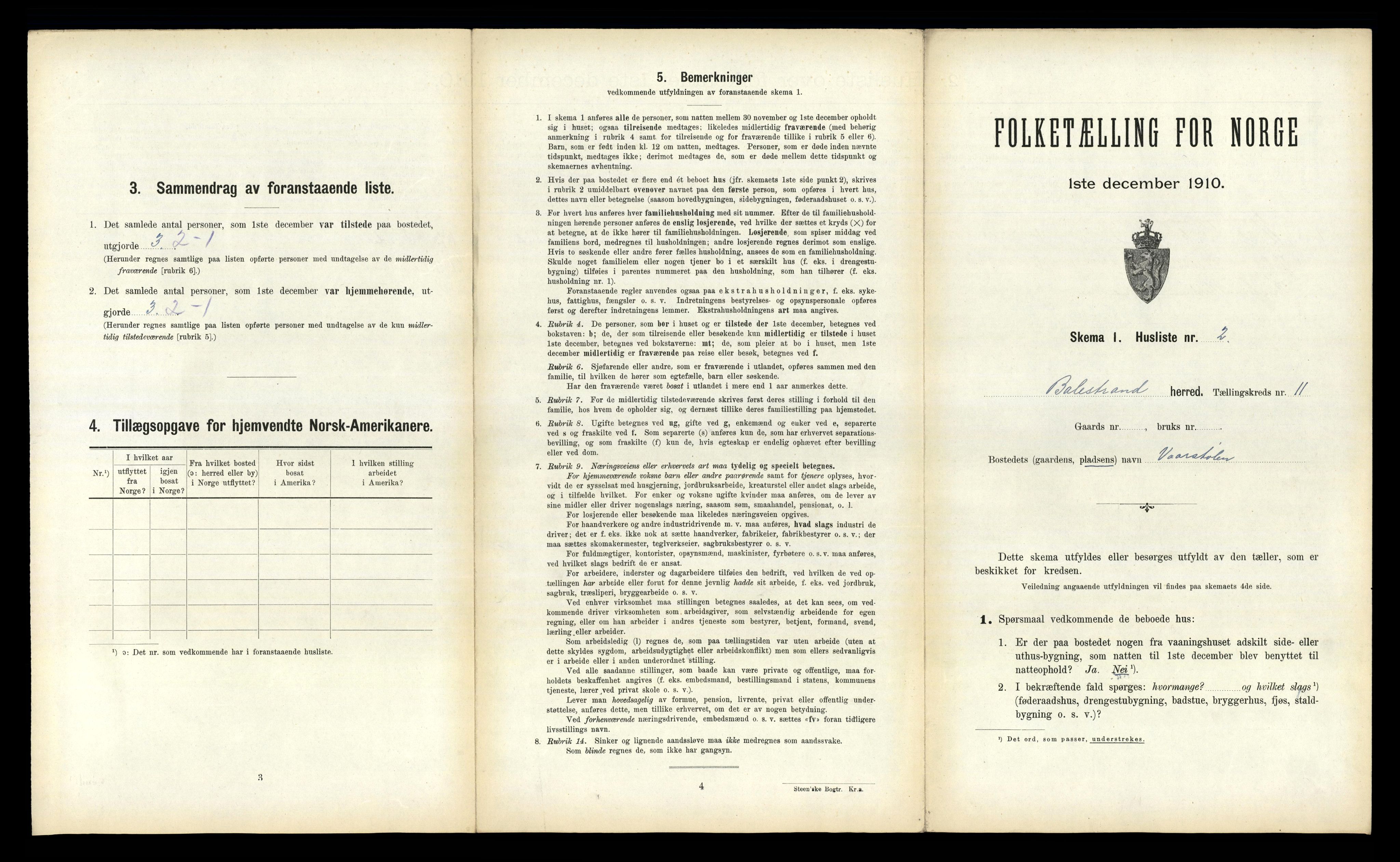 RA, 1910 census for Balestrand, 1910, p. 694