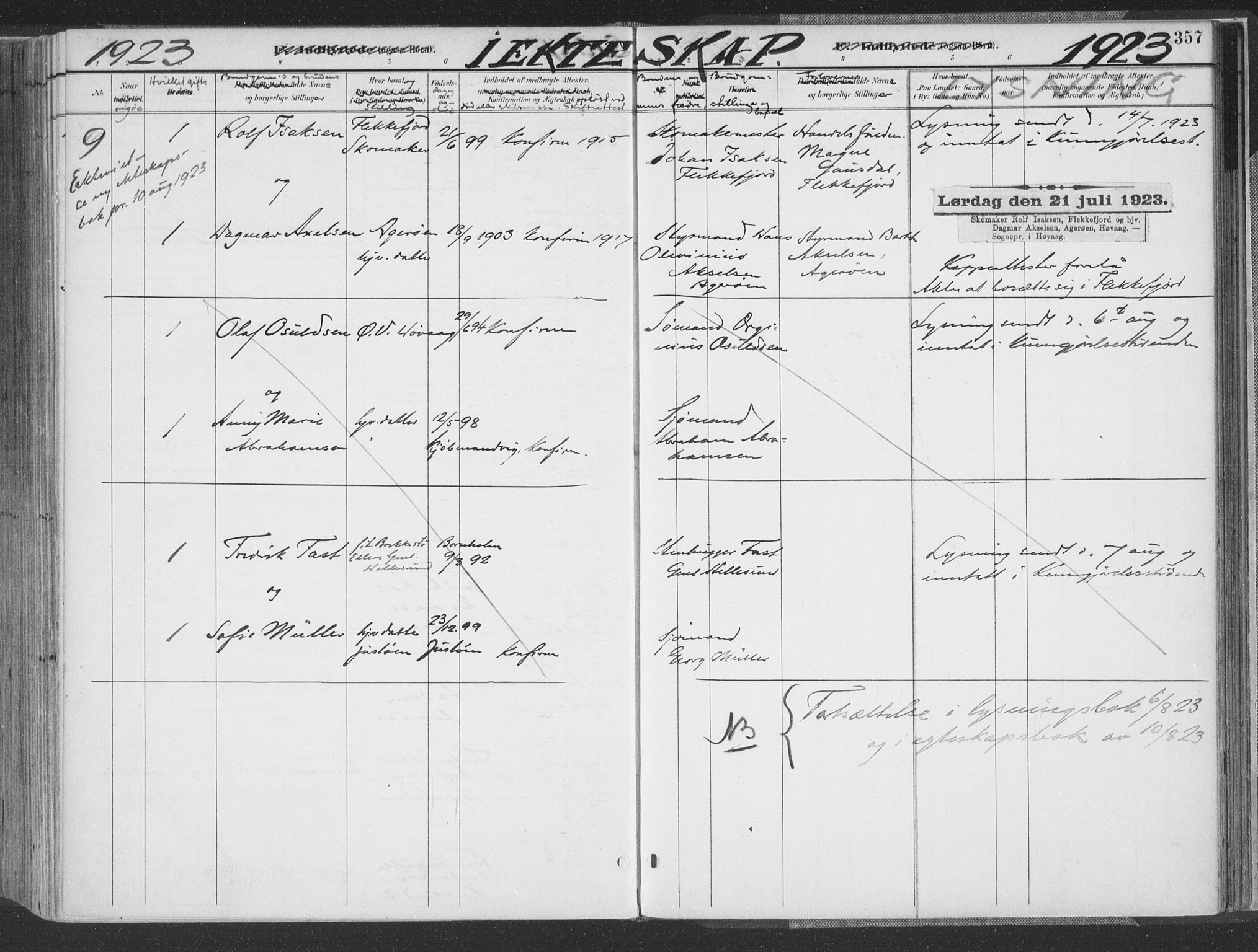 Høvåg sokneprestkontor, AV/SAK-1111-0025/F/Fa/L0006: Parish register (official) no. A 6, 1894-1923, p. 357