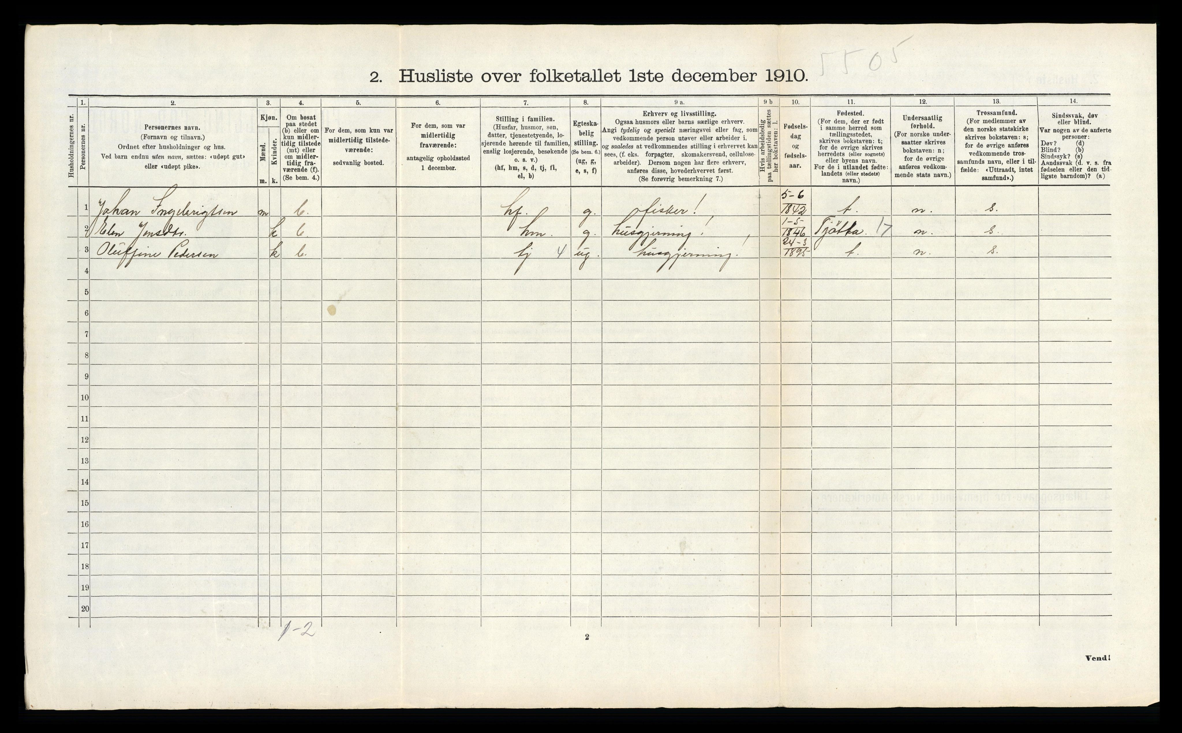 RA, 1910 census for Vega, 1910, p. 721