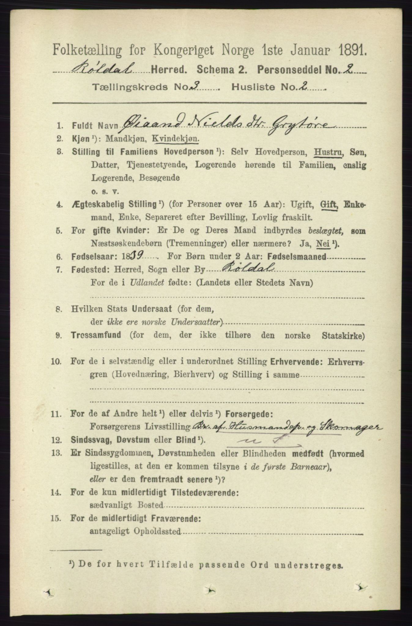 RA, 1891 census for 1229 Røldal, 1891, p. 905