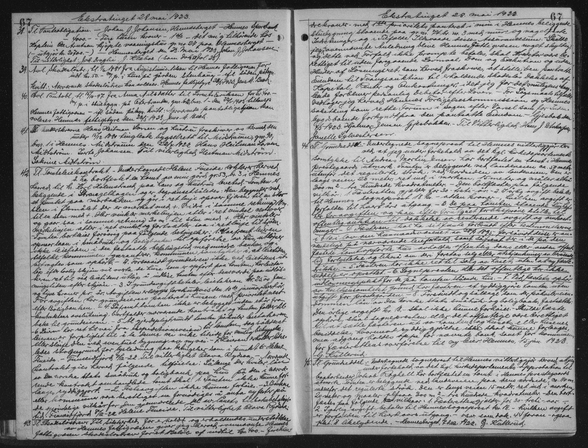 Rana sorenskriveri , AV/SAT-A-1108/1/2/2C/L0018: Mortgage book no. 18, 1923-1928, p. 67, Deed date: 28.05.1923