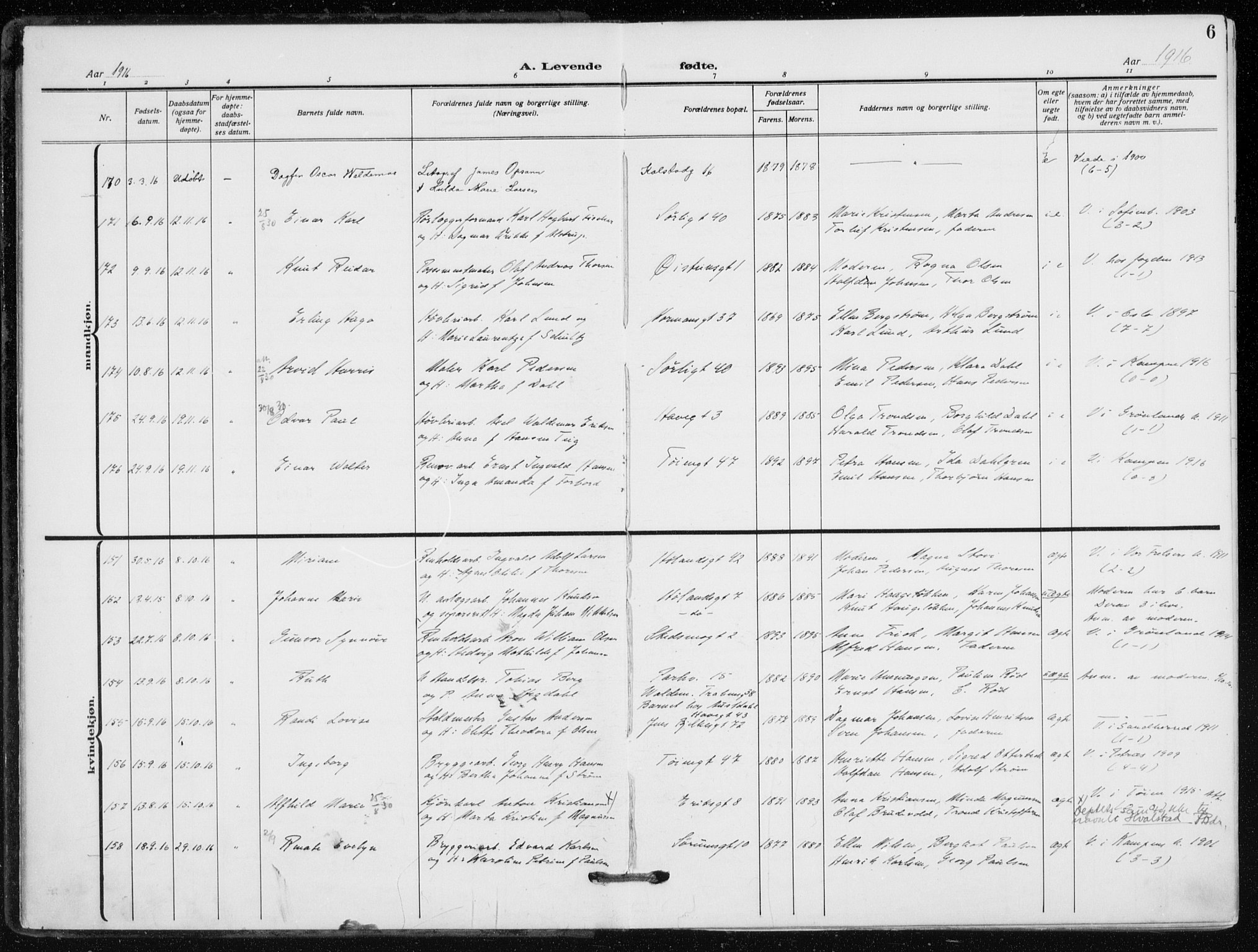 Kampen prestekontor Kirkebøker, AV/SAO-A-10853/F/Fa/L0012: Parish register (official) no. I 12, 1916-1921, p. 6