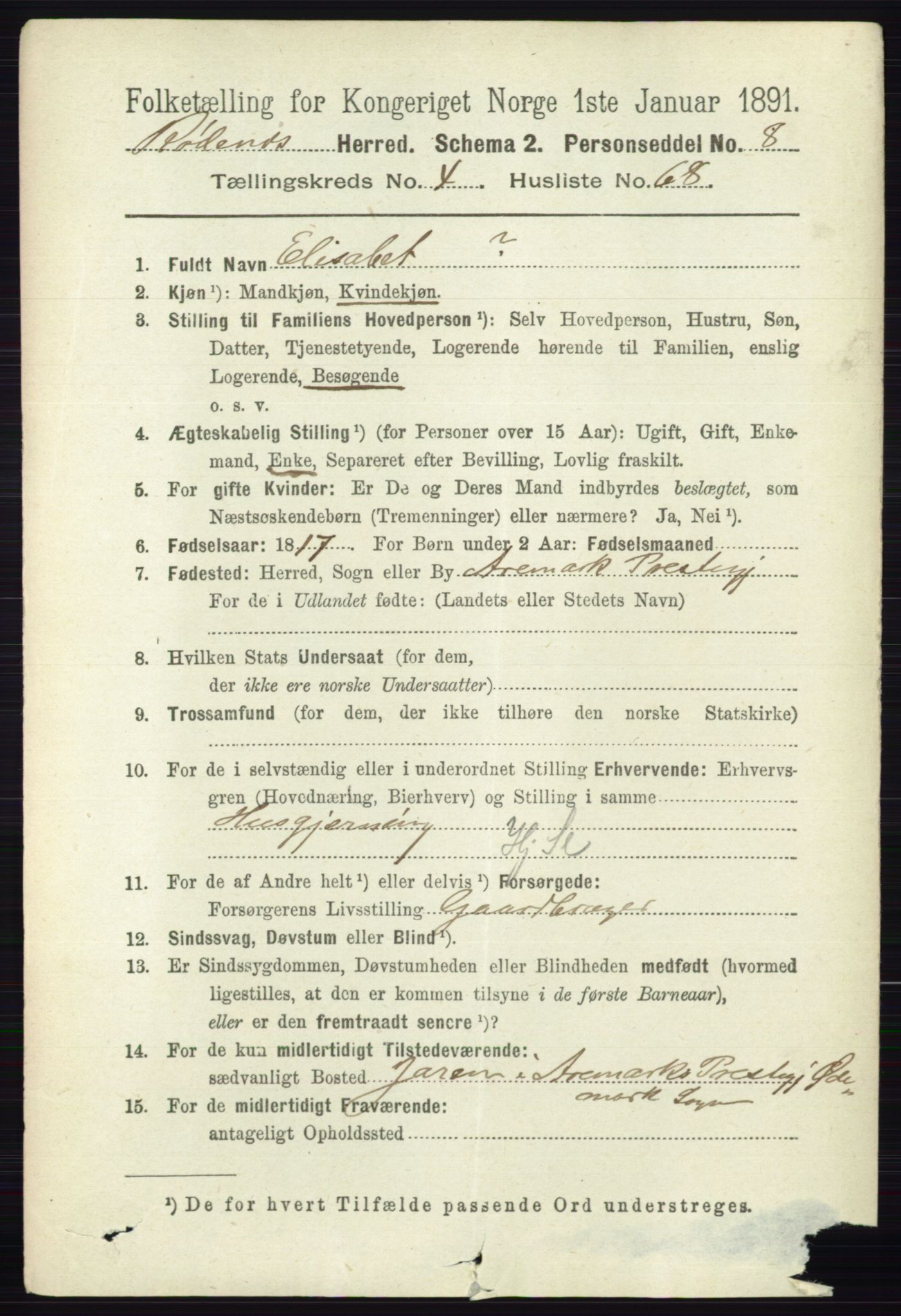 RA, 1891 census for 0120 Rødenes, 1891, p. 2039