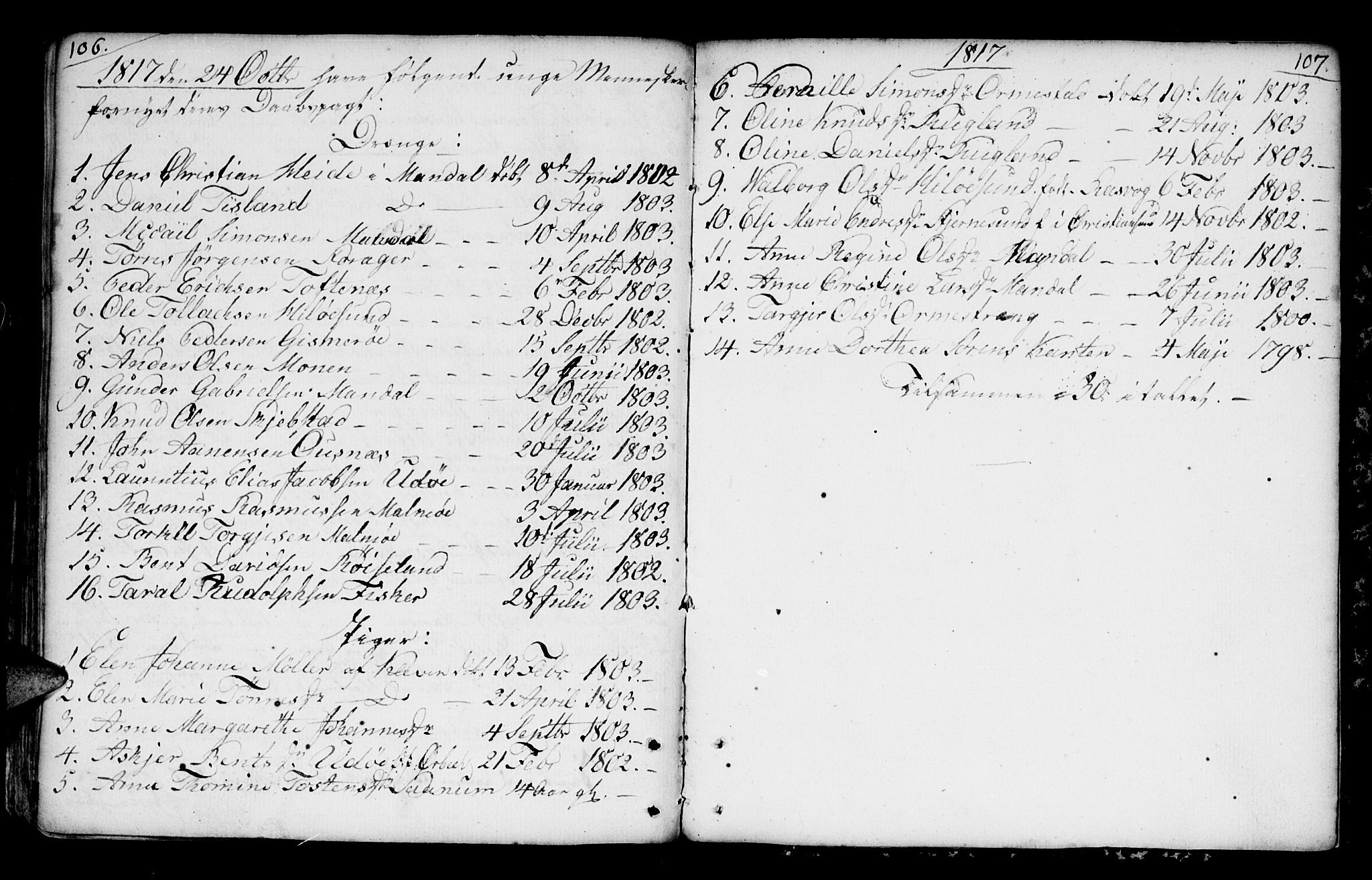 Mandal sokneprestkontor, AV/SAK-1111-0030/F/Fa/Faa/L0004: Parish register (official) no. A 4, 1745-1817, p. 106-107