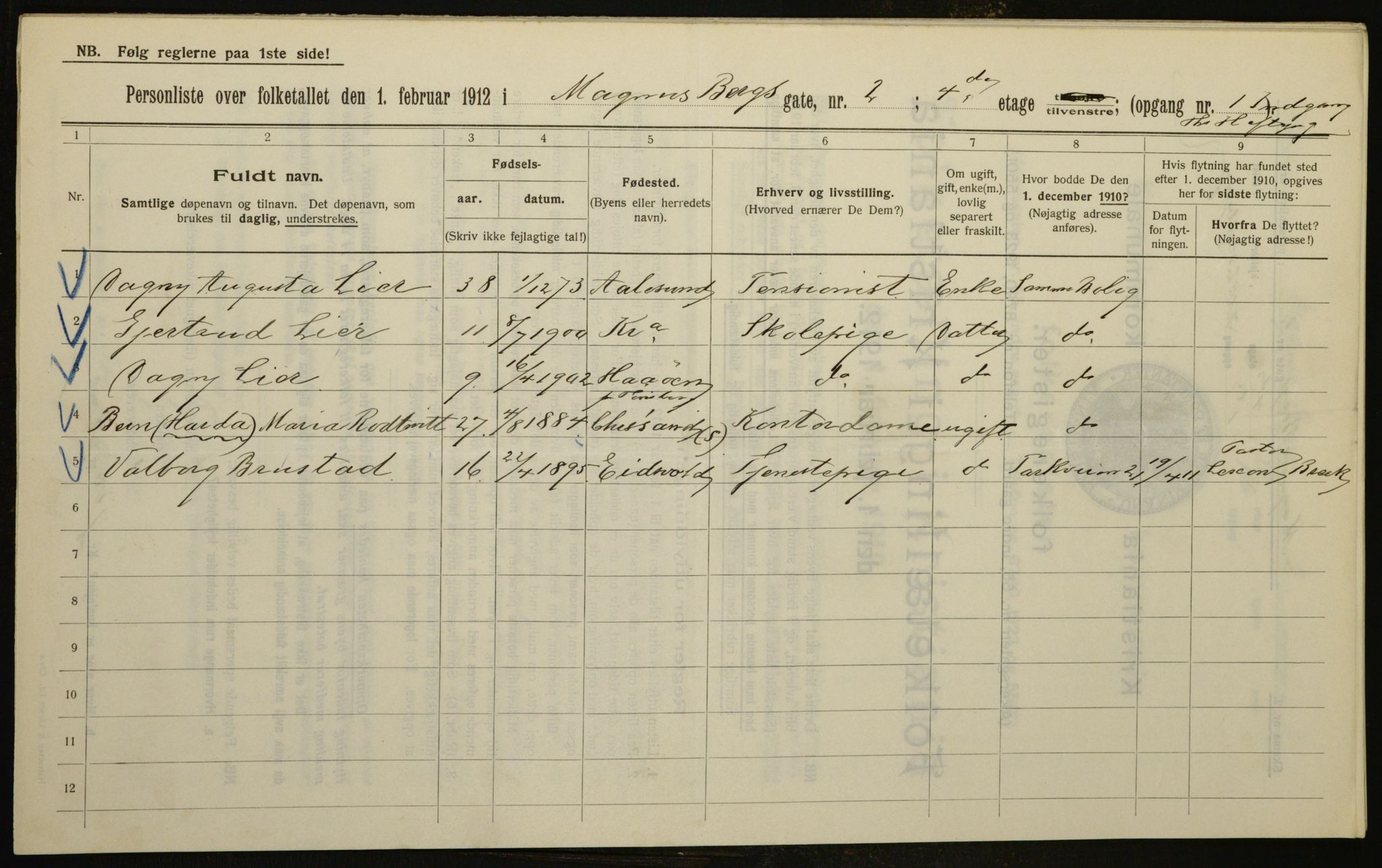 OBA, Municipal Census 1912 for Kristiania, 1912, p. 59436