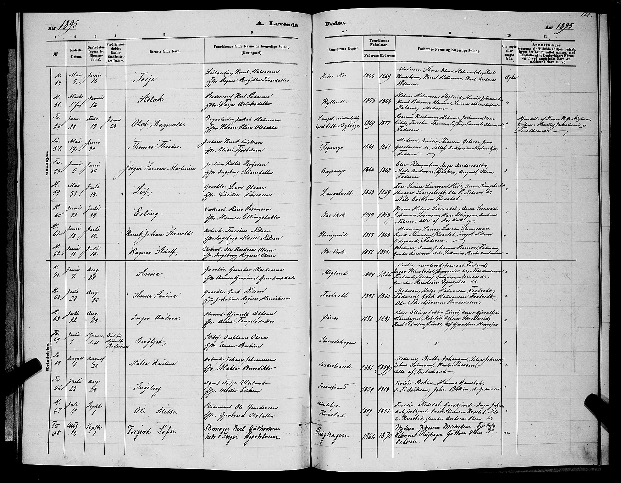 Holt sokneprestkontor, AV/SAK-1111-0021/F/Fb/L0010: Parish register (copy) no. B 10, 1883-1896, p. 128