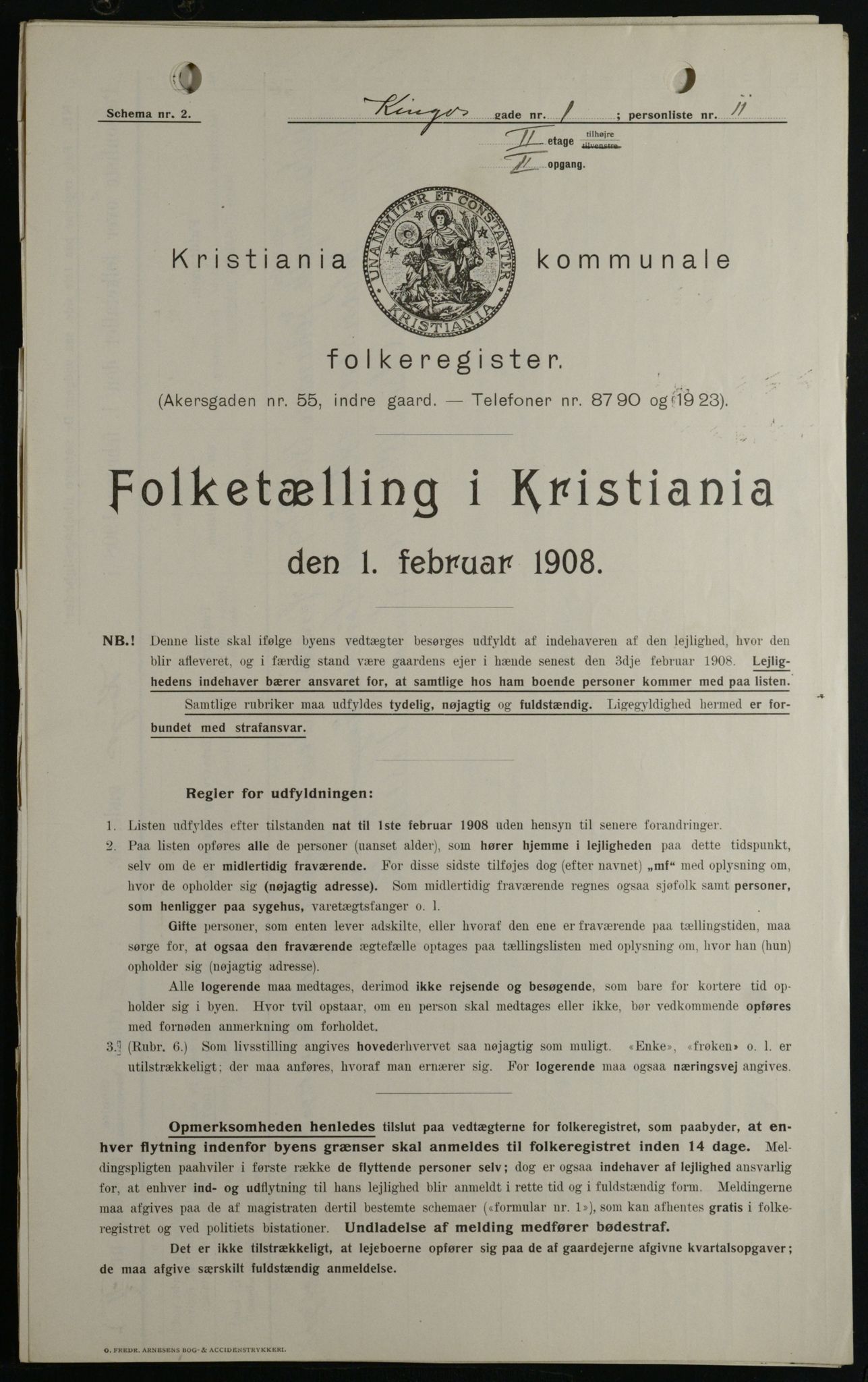 OBA, Municipal Census 1908 for Kristiania, 1908, p. 44335