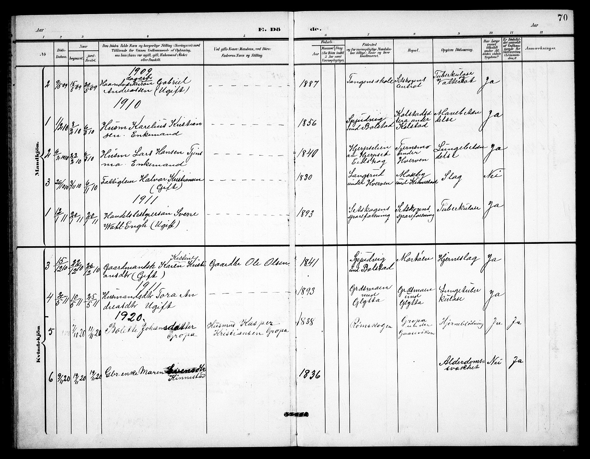 Høland prestekontor Kirkebøker, AV/SAO-A-10346a/G/Gc/L0001: Parish register (copy) no. III 1, 1902-1911, p. 70