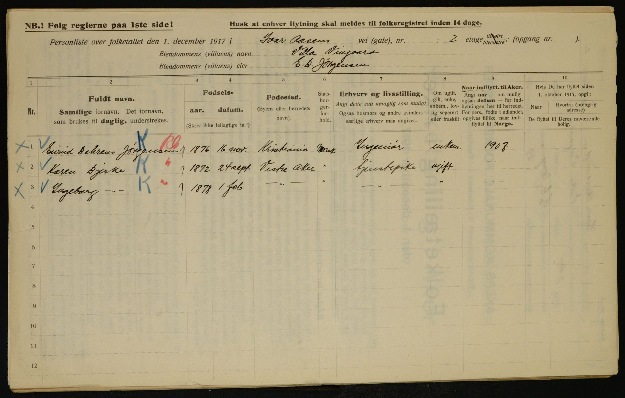 OBA, Municipal Census 1917 for Aker, 1917, p. 6469