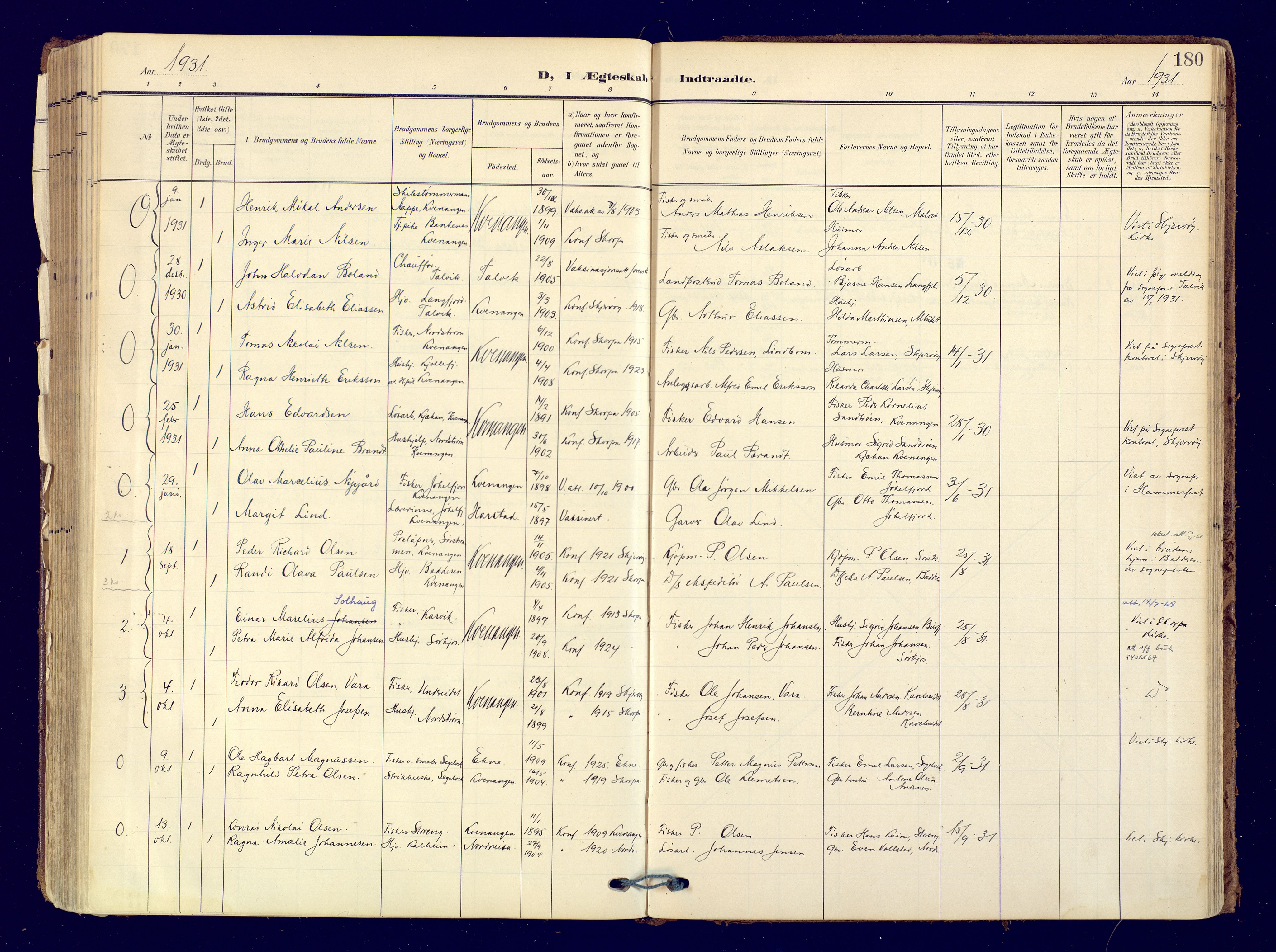 Skjervøy sokneprestkontor, SATØ/S-1300/H/Ha/Haa: Parish register (official) no. 19, 1908-1936, p. 180