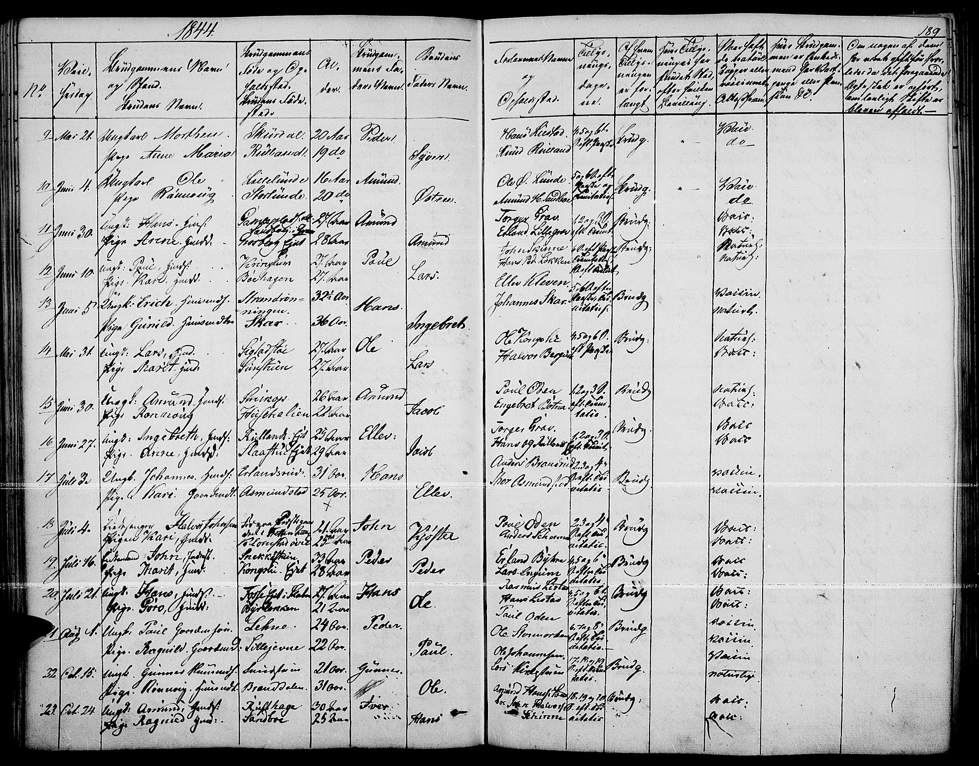 Fron prestekontor, SAH/PREST-078/H/Ha/Haa/L0004: Parish register (official) no. 4, 1839-1848, p. 189