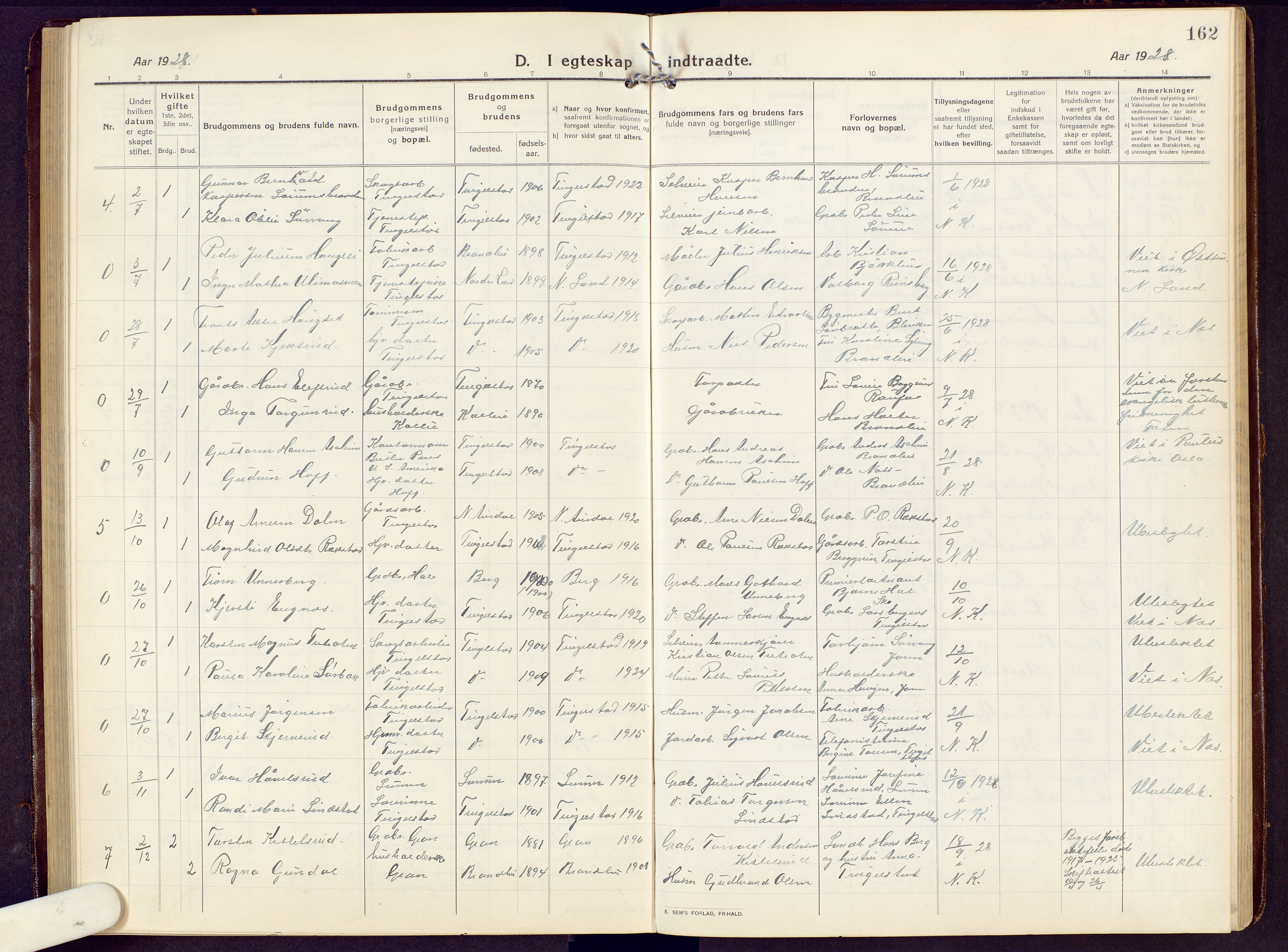 Brandbu prestekontor, SAH/PREST-114/H/Ha/Hab/L0010: Parish register (copy) no. 10, 1916-1930, p. 162