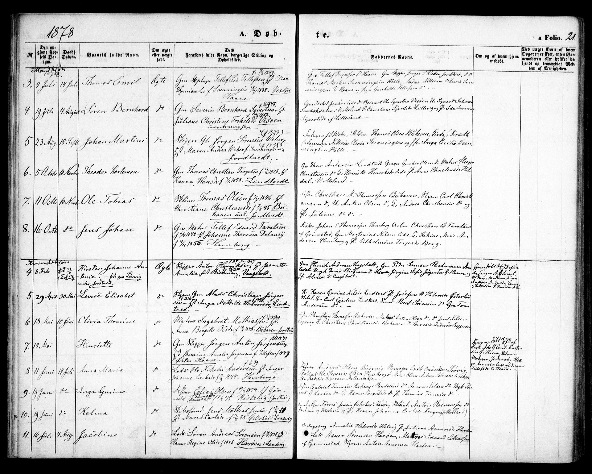 Hommedal sokneprestkontor, AV/SAK-1111-0023/F/Fa/Faa/L0002: Parish register (official) no. A 2, 1861-1884, p. 21