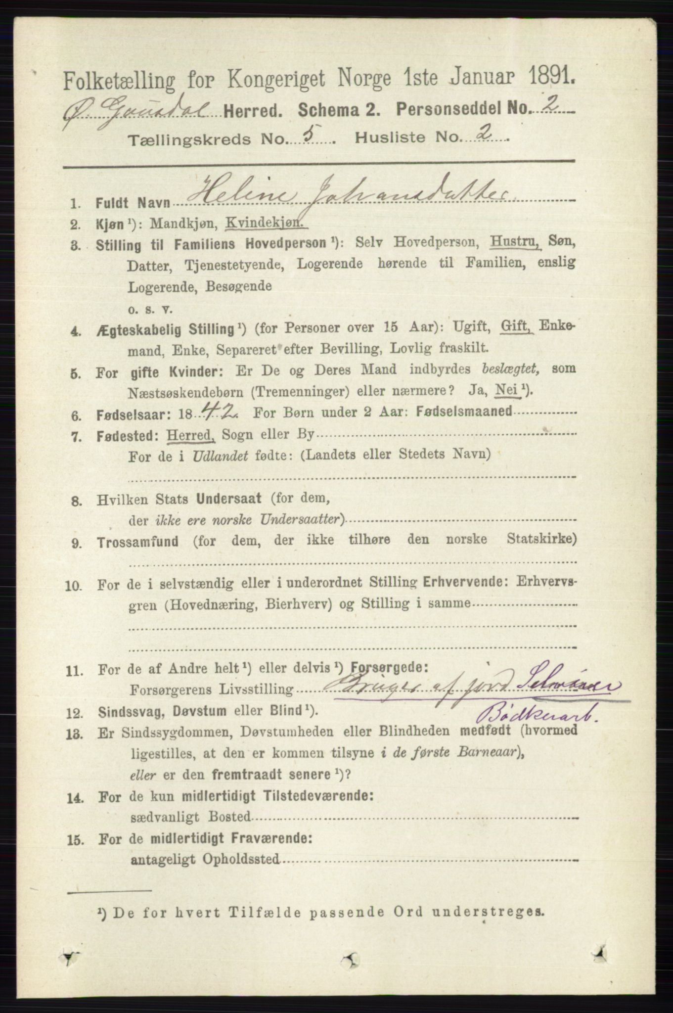 RA, 1891 census for 0522 Østre Gausdal, 1891, p. 2997